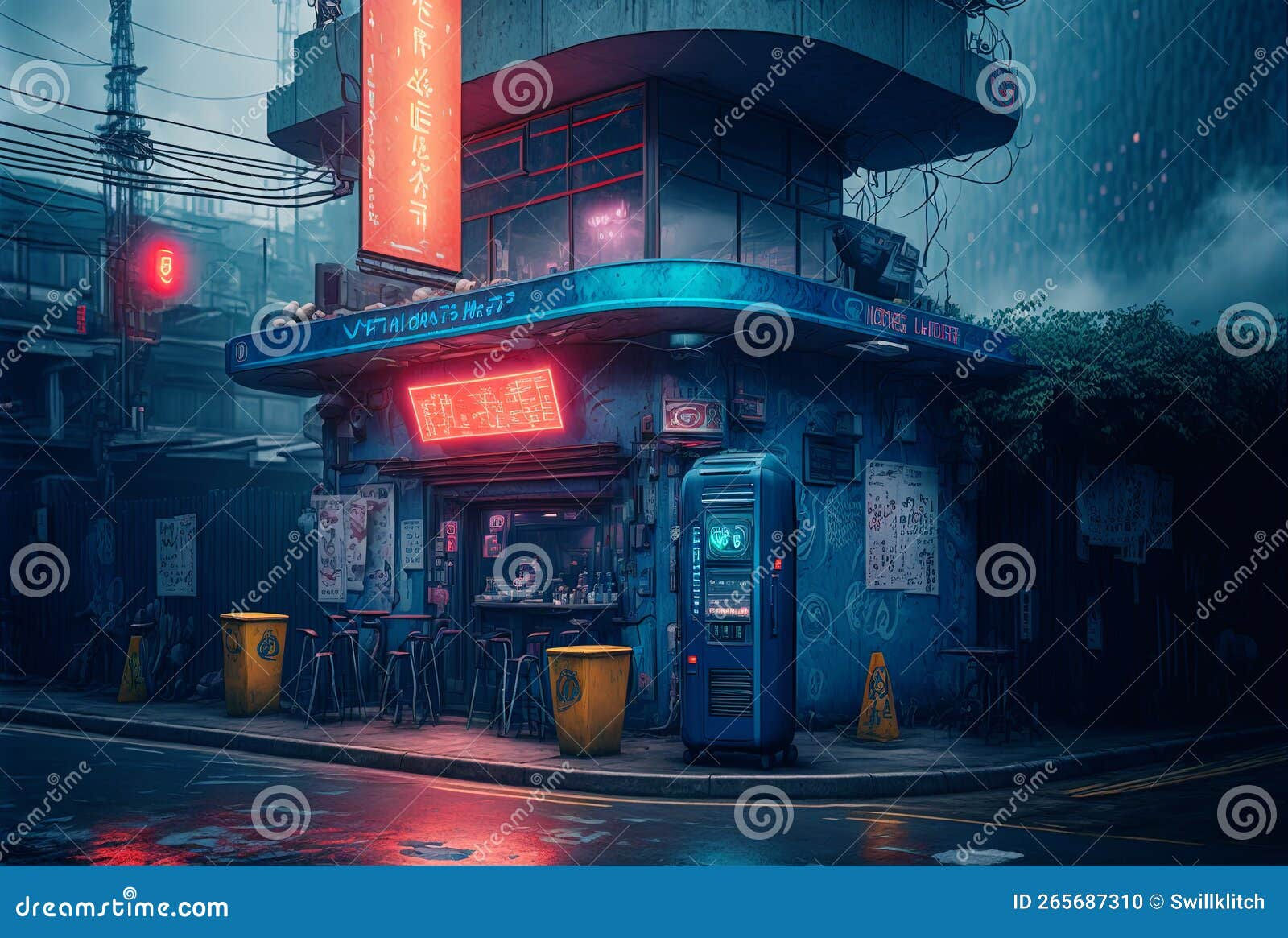 Wallpaper #rXcPJpMB-pgBXx60rqAE295 Cyberpunk Styled Cafe on the Street Corner with Neon Lights Futuristic