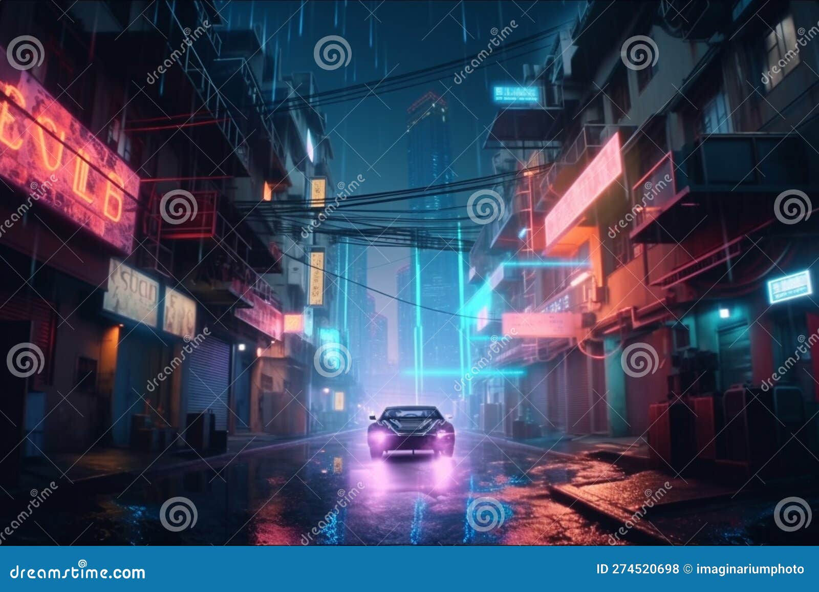 Wallpaper #N0COMZMBJhL2WPba1sdU40 Cyberpunk City Street View with a Car Driving and Neon Light