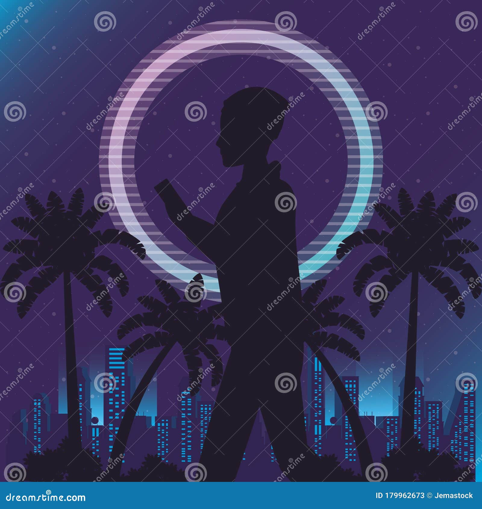 Wallpaper #in1s9I4Bnwiau_P6WQ9f53 Cyber Punk Poster with Woman in Landscape Silhouette Stock Vector
