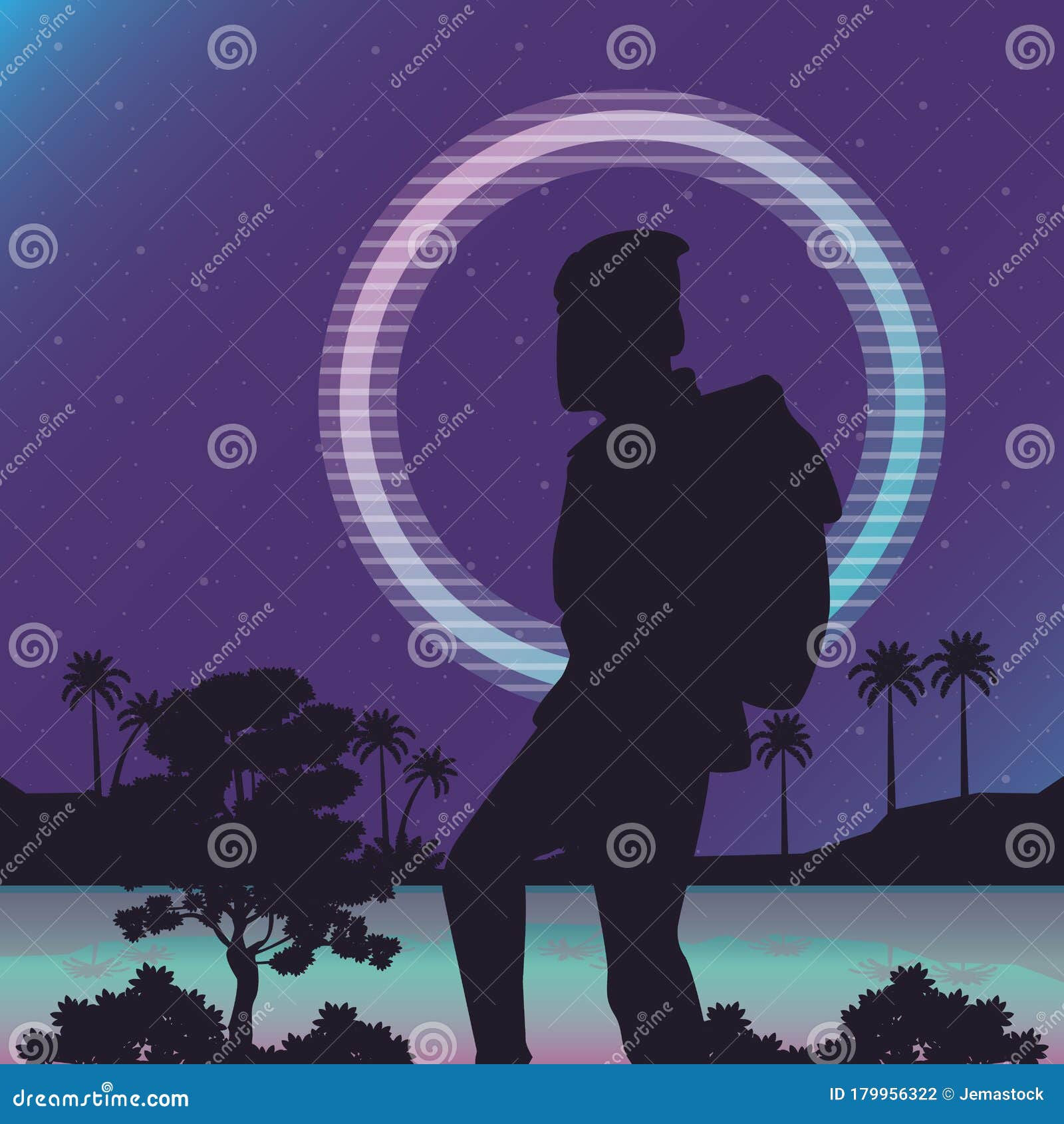 Wallpaper #in1s9I4Bnwiau_P6WQ9f59 Cyber Punk Poster with Woman in Landscape Silhouette Stock Vector