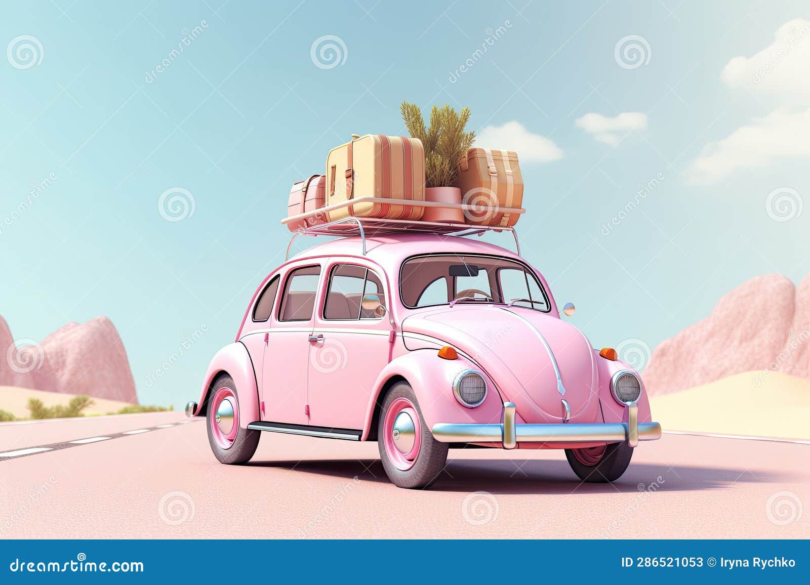 Wallpaper #OmeU-JIBSpphPi3-QYpX55 Cute Pink Car on Road Trip Travel Vacation in Summer Season Stock