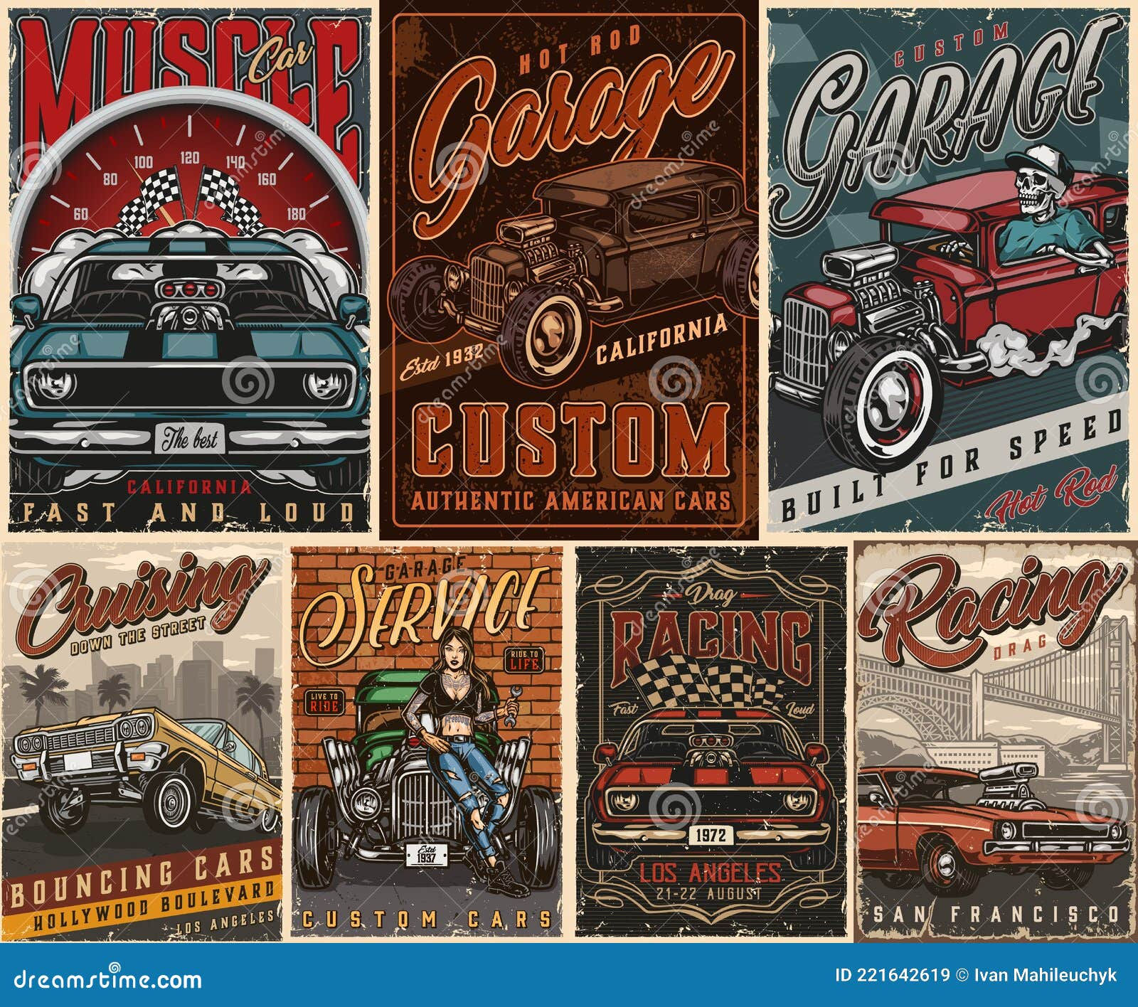 Wallpaper #1hnEN48BtGB6xQ78SaZQ48 Custom Cars Vintage Posters Composition Stock Vector Illustration of