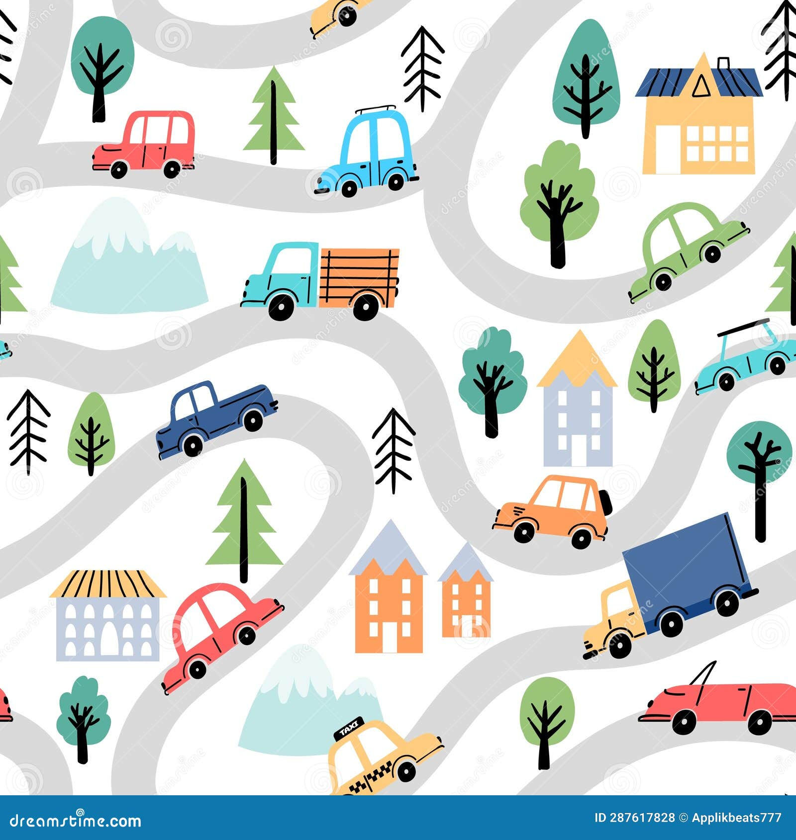 Wallpaper #5_8FapMB3lSXT3zUC-WN195 Cartoon Roads and Cars City Map Kid Seamless Pattern Wallpaper with