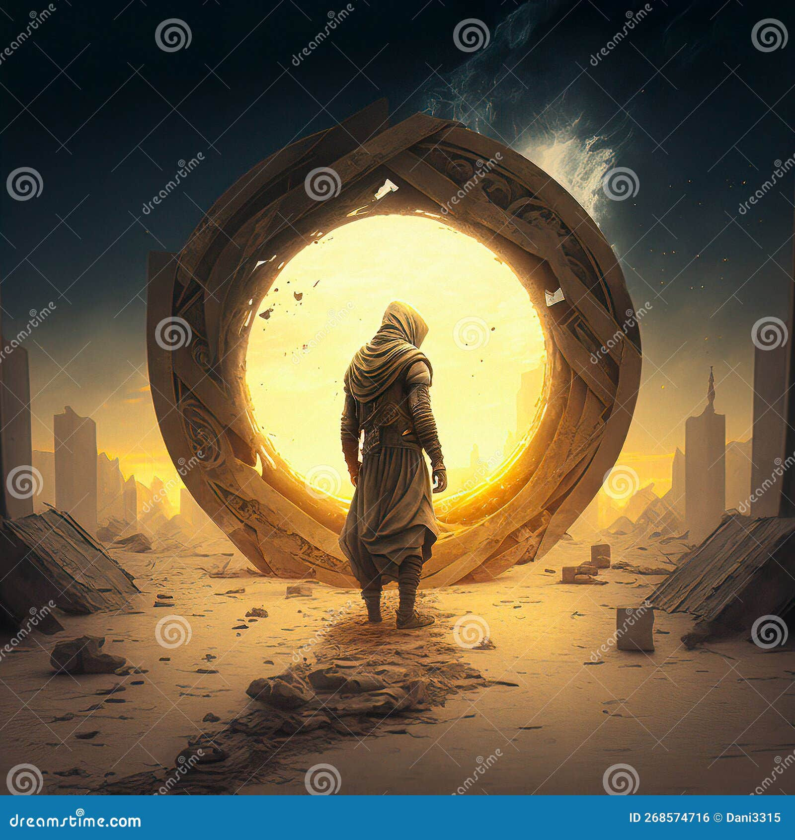 Wallpaper #N-bUMpMBA7IOc3WmwxKC51 Cyberpunk Art Cloaked Man Standing in the Middle of a Dystopian Desert