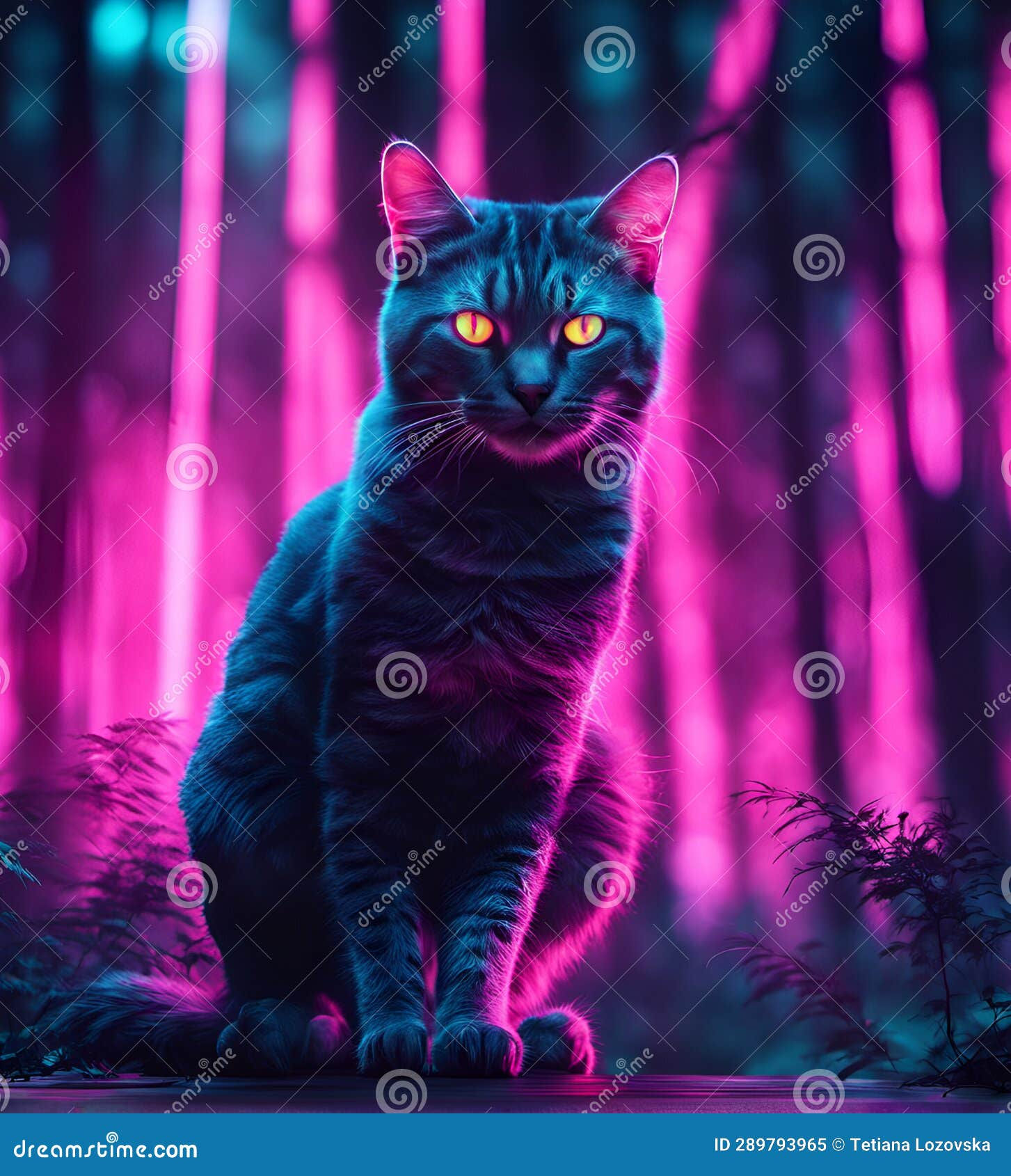 Wallpaper #QWhMI5MBSpphPi3-9jW8158 Cyberpunk Cat in Neon Lighting Futuristic Photorealistic Illustration