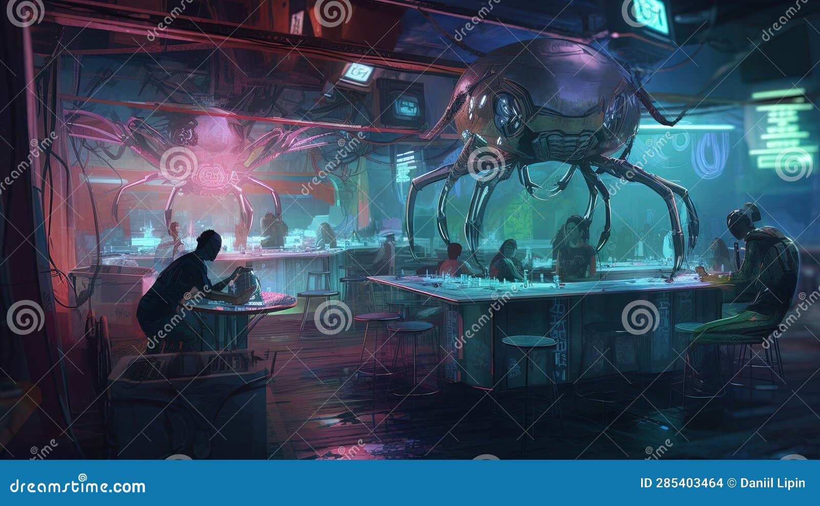 Wallpaper #iRnAII8BtGB6xQ78f34B47 A Cyberpunk Nightclub with Robotic Scorpions as Performers Stock