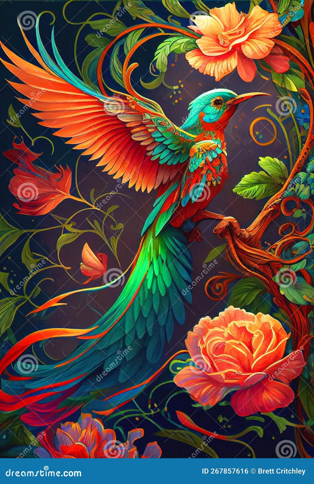 Wallpaper #fmcp65IBSpphPi3-I0r273 Colorful Bird Rainbow Colors Painting Mucha Style Stock Illustration