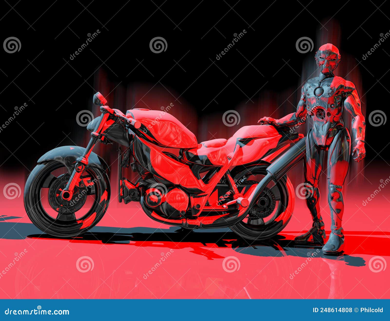 Wallpaper #3mf565IBSpphPi3-3E9y218 Cyberpunk Droid and Motorcycle Special Design Stock Illustration