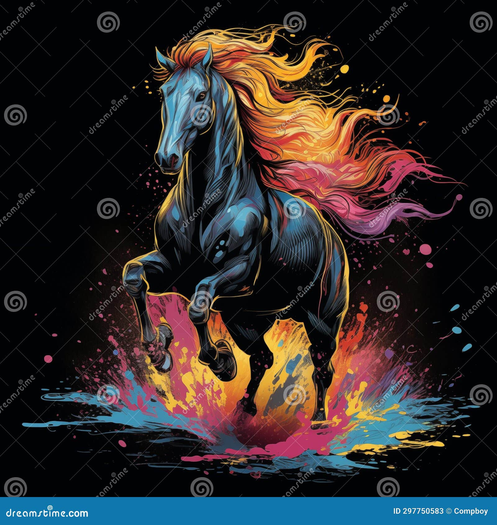 Wallpaper #bWfaEpMBSpphPi3-4_0h294 Colorful Horse on a Black Background Stock Illustration Illustration