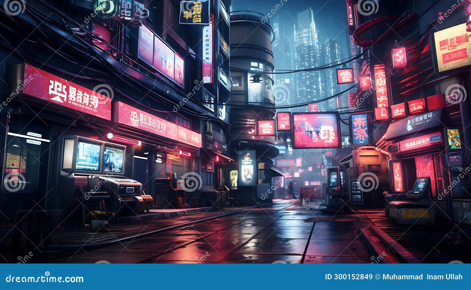 Wallpaper #0GgmGJMBSpphPi3-_xE179 A Cyberpunk Street Scene with Characters Wearing Augmented Reality