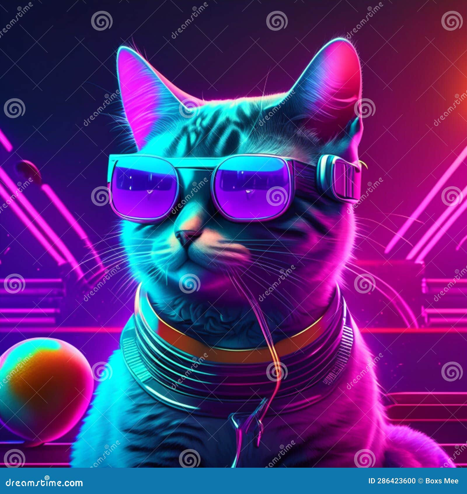 Wallpaper #QWhMI5MBSpphPi3-9jW8170 Cyberpunk Style Portrait of a Cat Wearing Sunglasses 3D Rendering