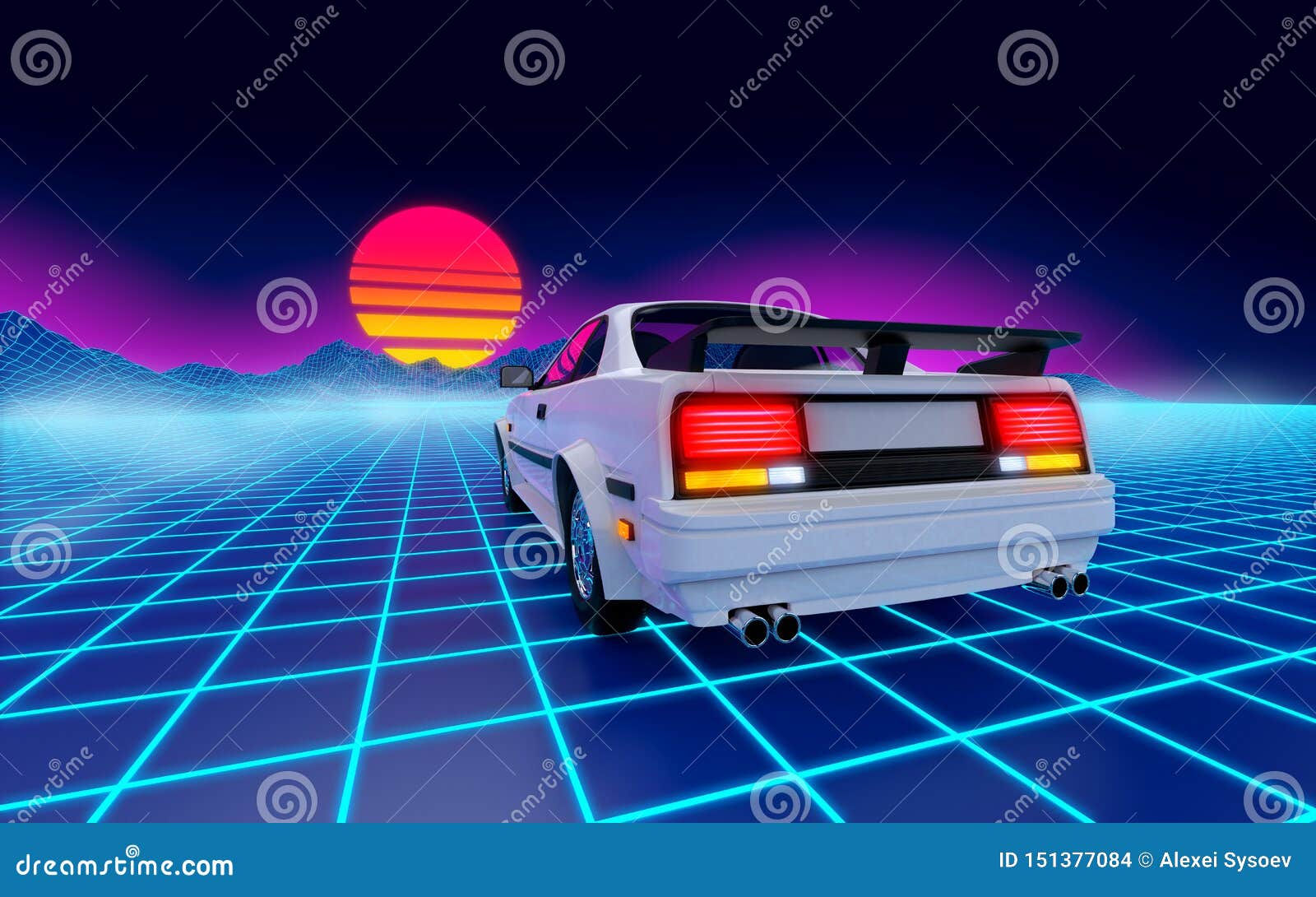 Wallpaper #7kWol44B7YBJg1BVdKCY39 Car 80s Cyberpunk Background Mountain Stock Illustration Illustration