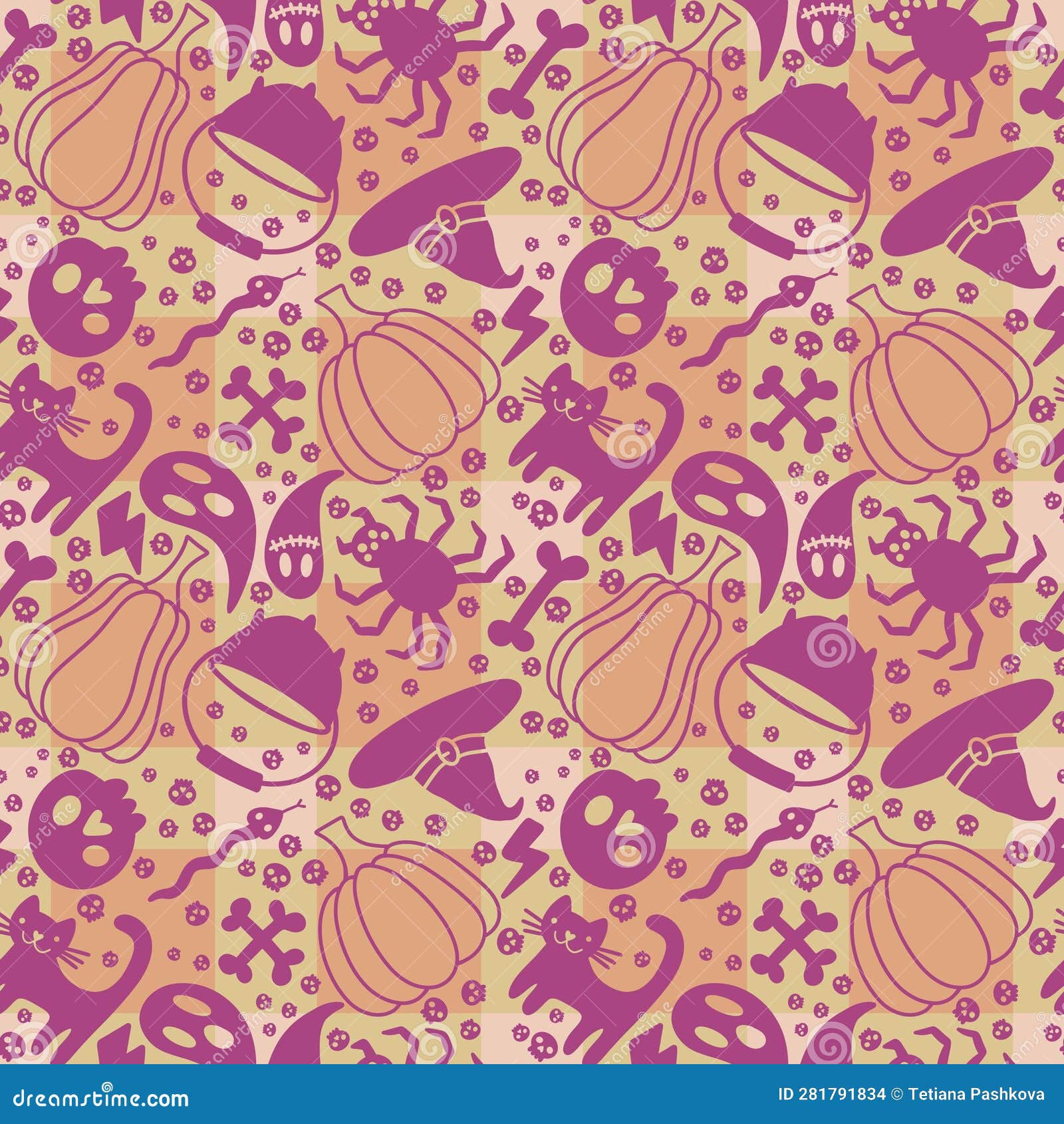 Wallpaper #Fmdx5pIBSpphPi3-DjO-387 Cartoon Halloween Seamless Pumpkins and Skulls and Bones and Cat and