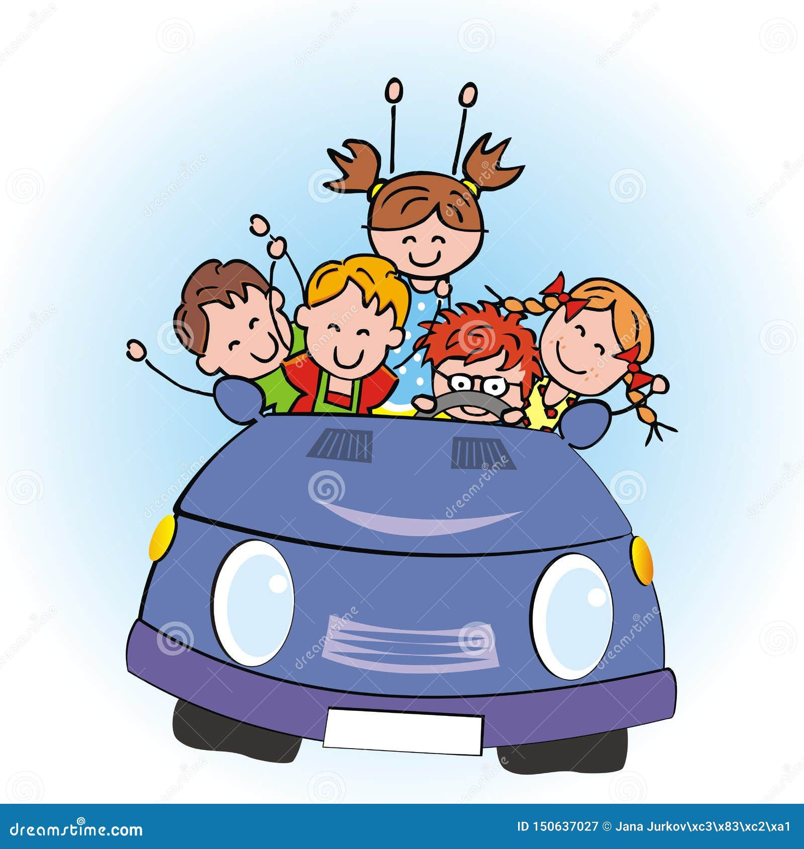 Wallpaper #Thk4NI8BtGB6xQ78mp3V36 Happy Kids at Blue Car Vector Humorous Illustration Stock Vector