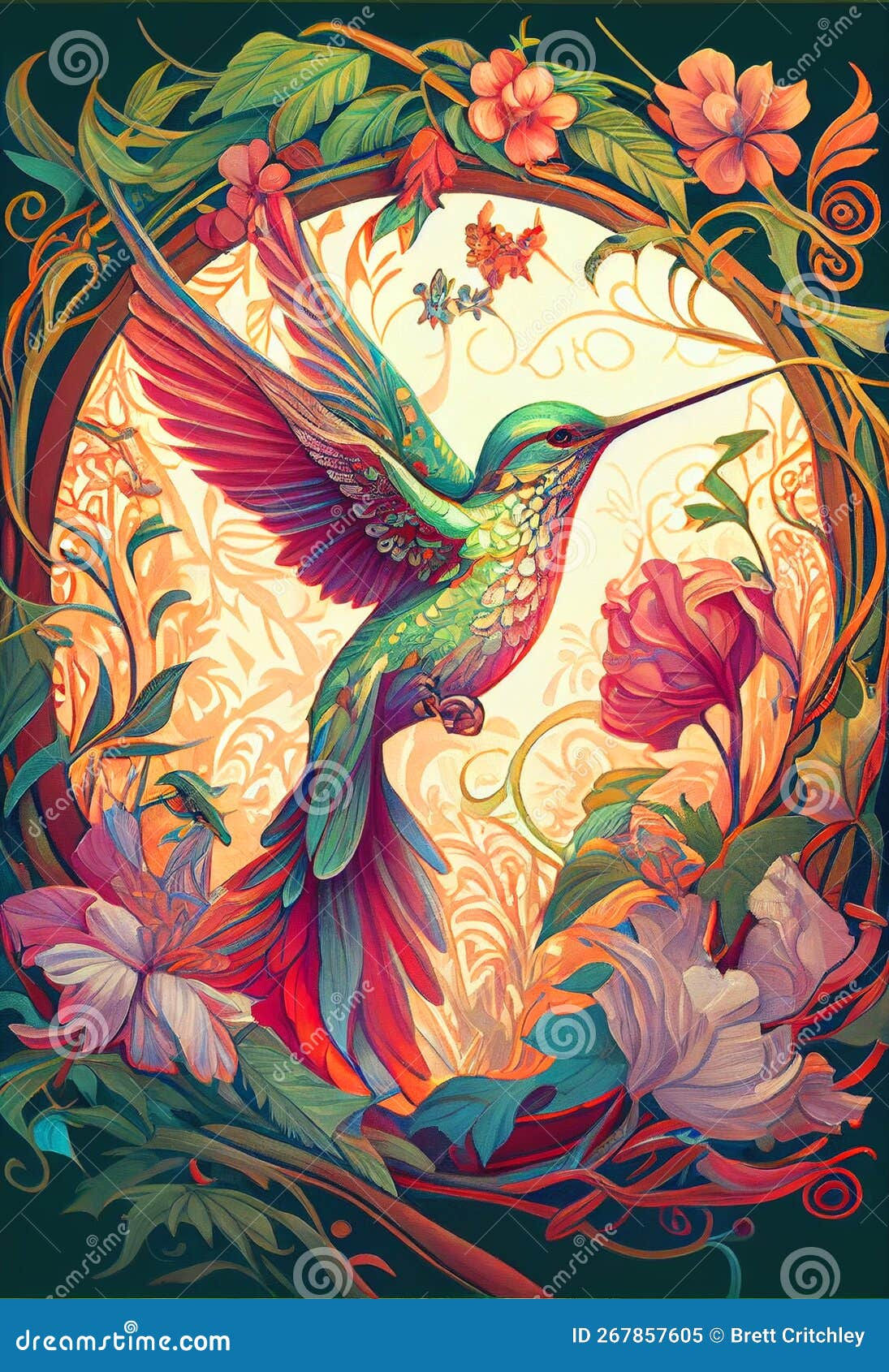 Wallpaper #fmcp65IBSpphPi3-I0r262 Colourful Bird Rainbow Colors Painting Mucha Style Hummingbird Stock