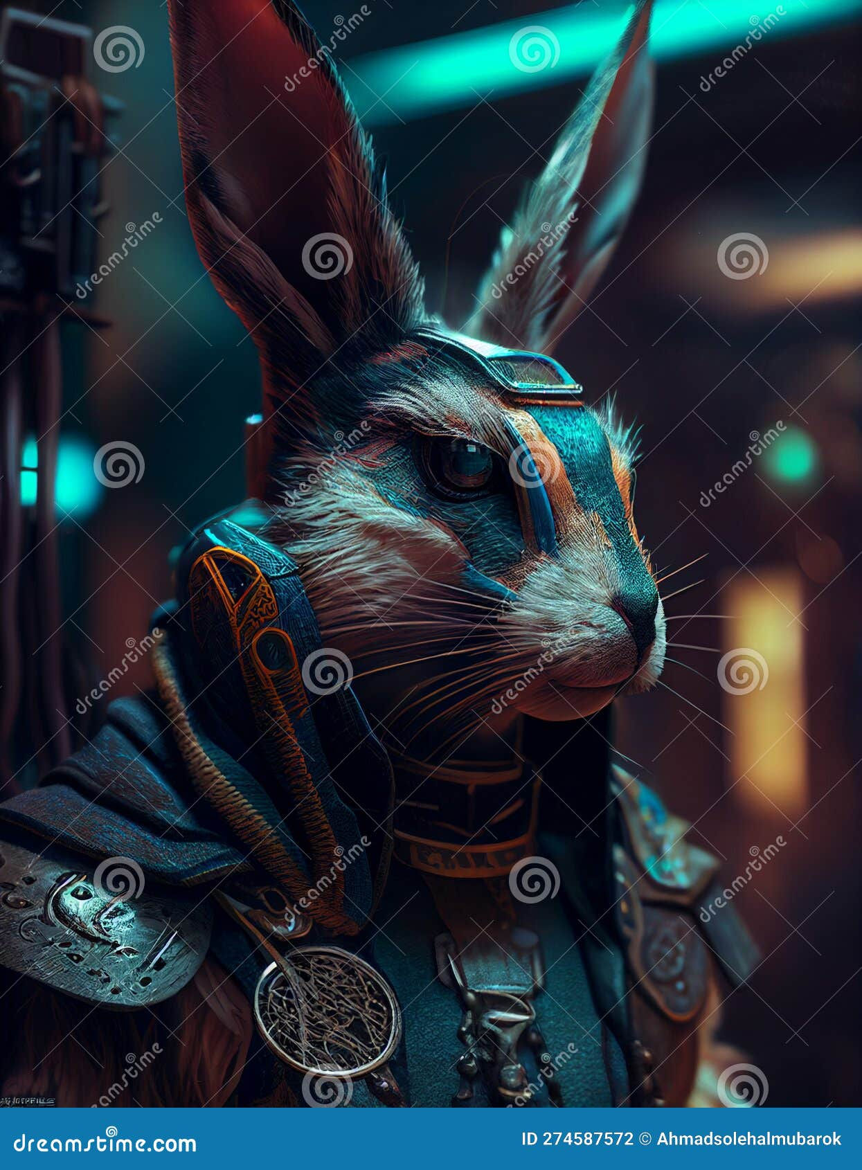 Wallpaper #qa3MMZMBKf019FdaUxGB6 Cyberpunk Rabbit Realistic Illustration AI Generated Stock Illustration