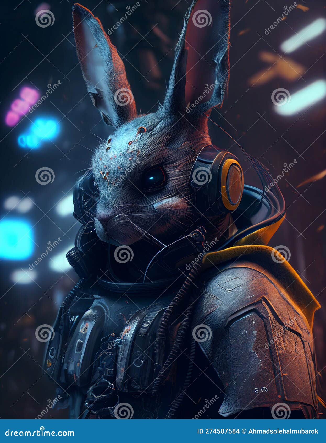 Wallpaper #qa3MMZMBKf019FdaUxGB5 Cyberpunk Rabbit Realistic Illustration AI Generated Stock Illustration