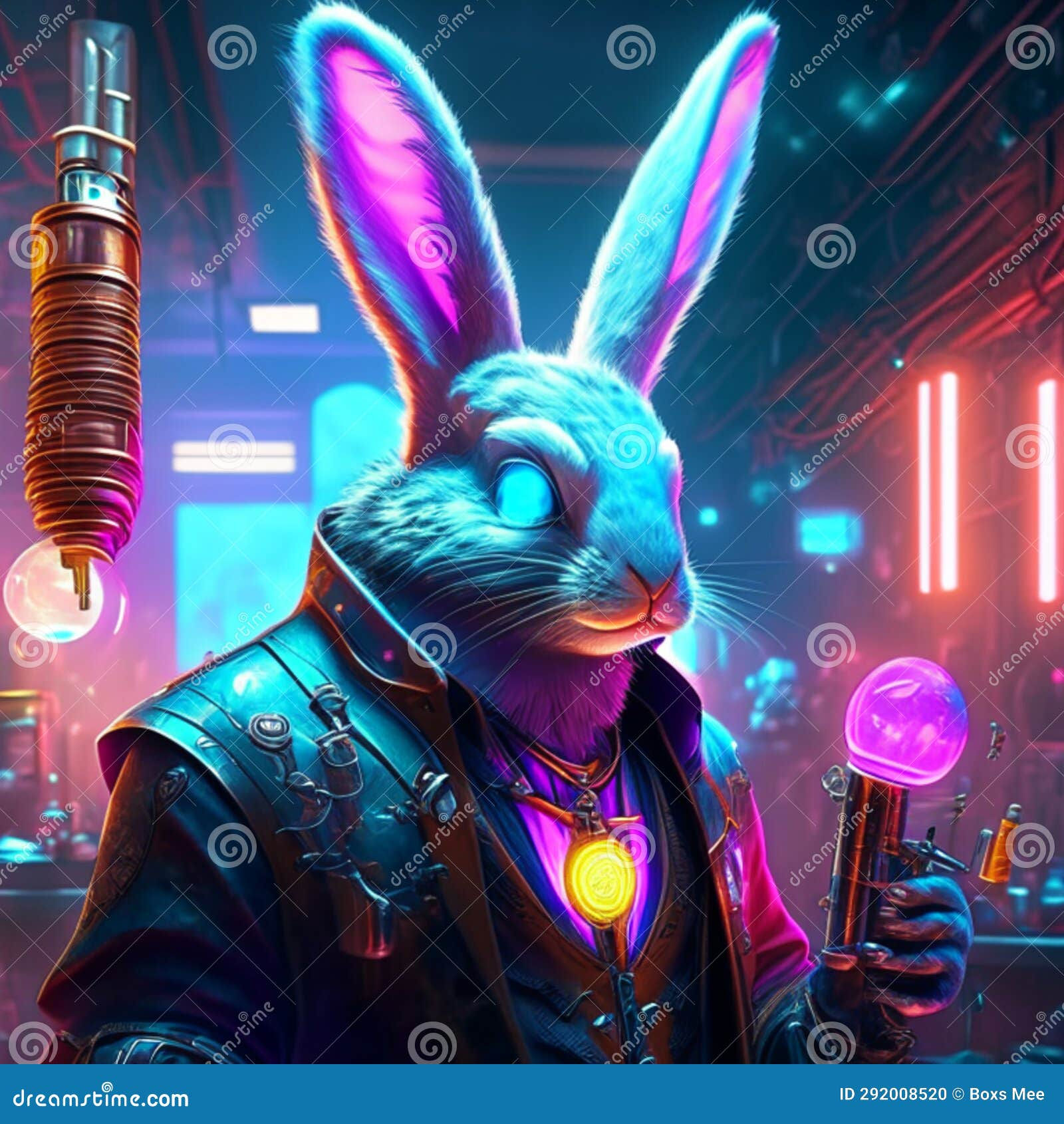 Wallpaper #qa3MMZMBKf019FdaUxGB154 Cyberpunk Rabbit with a Magnifying Glass in His Hand Generative AI