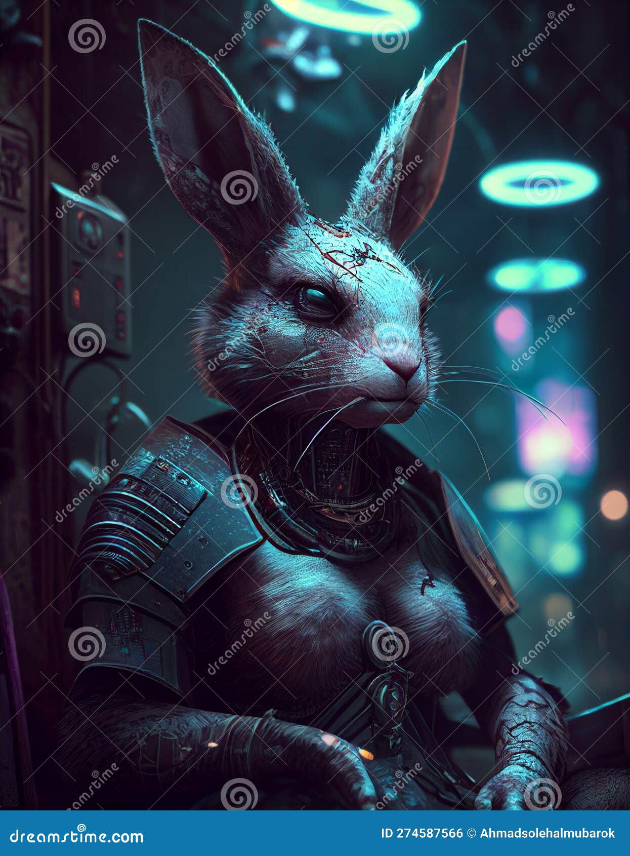 Wallpaper #qa3MMZMBKf019FdaUxGB13 Cyberpunk Rabbit Realistic Illustration AI Generated Stock Photo