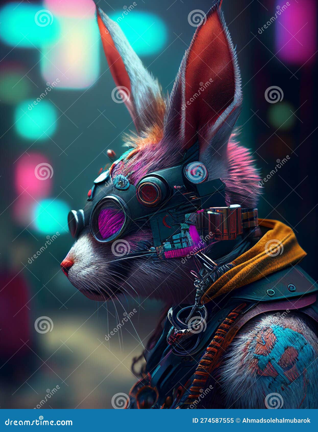 Wallpaper #qa3MMZMBKf019FdaUxGB9 Cyberpunk Rabbit Realistic Illustration AI Generated Stock Image
