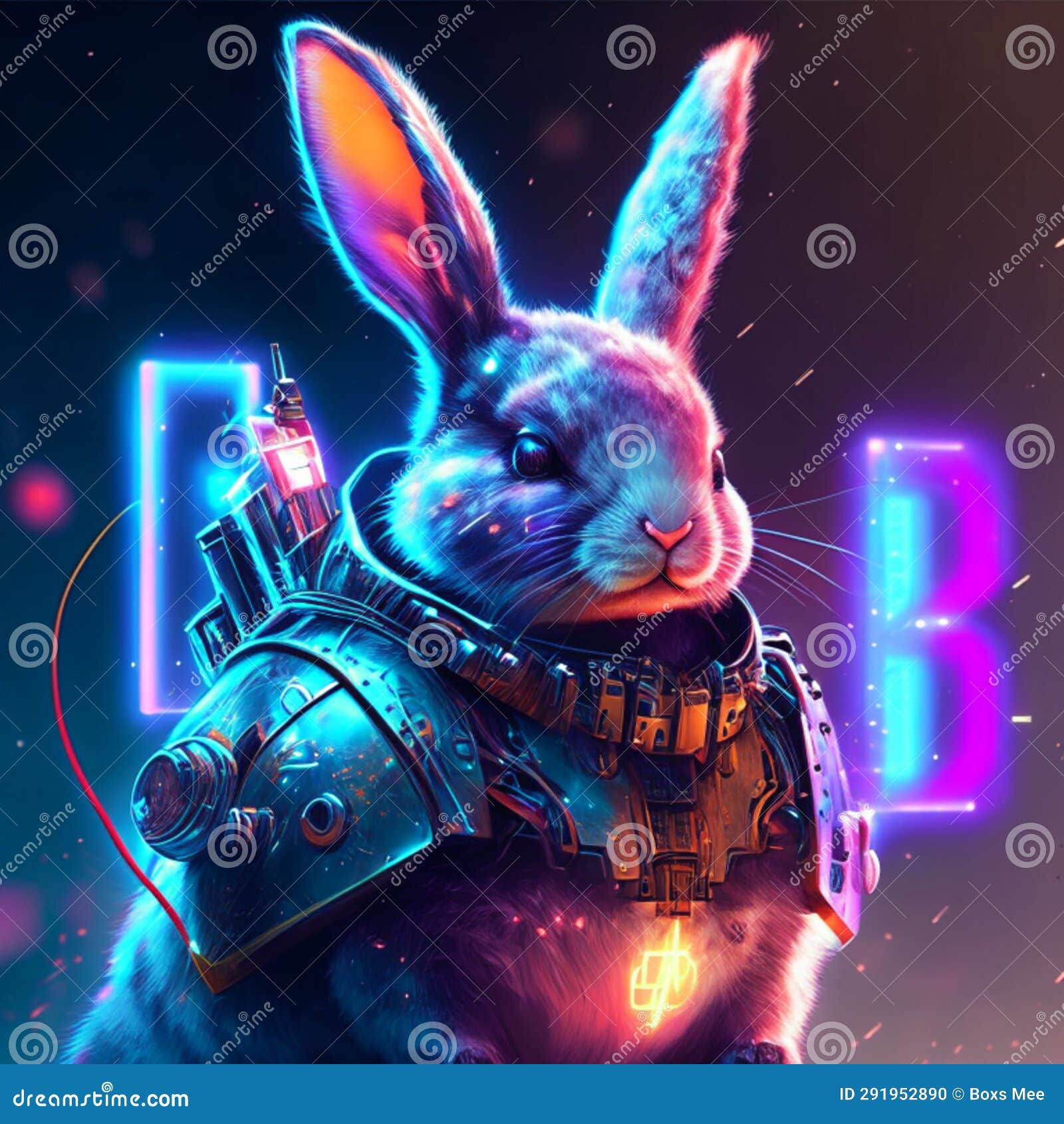 Wallpaper #qa3MMZMBKf019FdaUxGB18 Cyberpunk Rabbit in a Spacesuit with a Gun Vector Illustration Stock