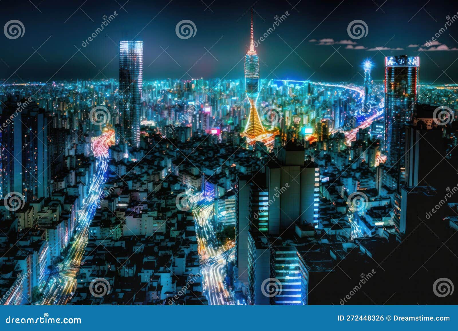 Wallpaper #v5yx4ZIBZHQxiYar0bzY291 City Skyline with a Full Moon Japan Tokyo Cyberpunk Style Stock