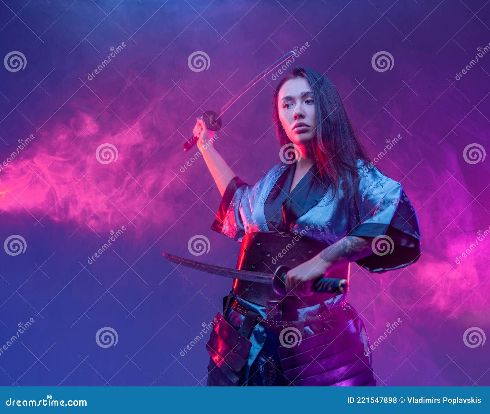 Wallpaper #B7i02pIBJvJKYCmE3fO_62 Cyberpunk Style Woman Fighter with Samurai Swords Stock Photo Image