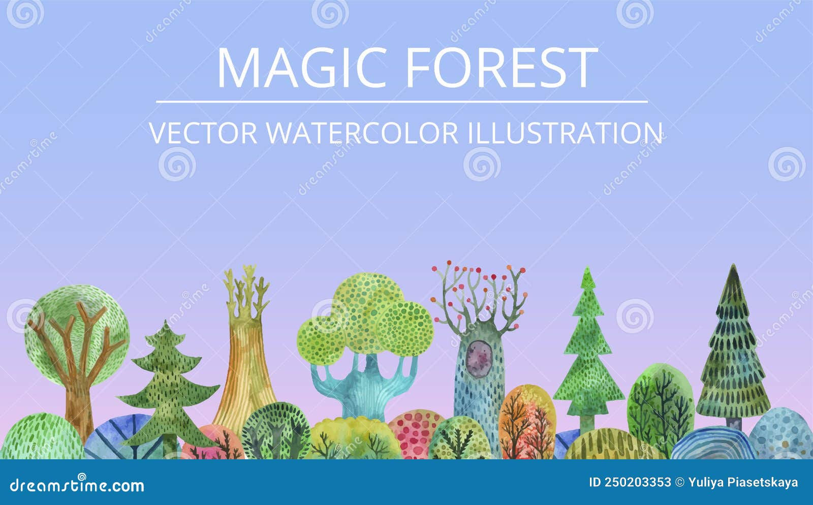 Wallpaper #lGcDC5MBSpphPi3-T9ct35 Colorful Magical Forest with Trees and Mountains Hand Drawn Watercolor