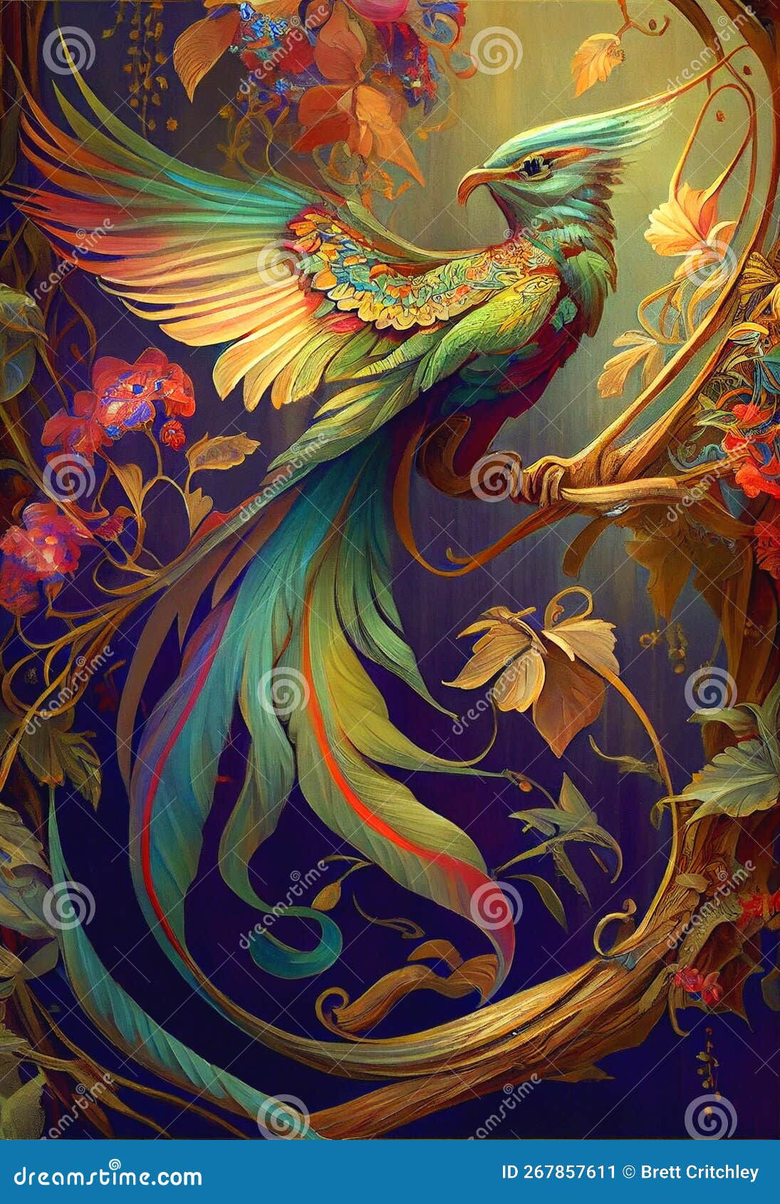 Wallpaper #fmcp65IBSpphPi3-I0r255 Colourful Bird Rainbow Colors Painting Mucha Style Stock Illustration