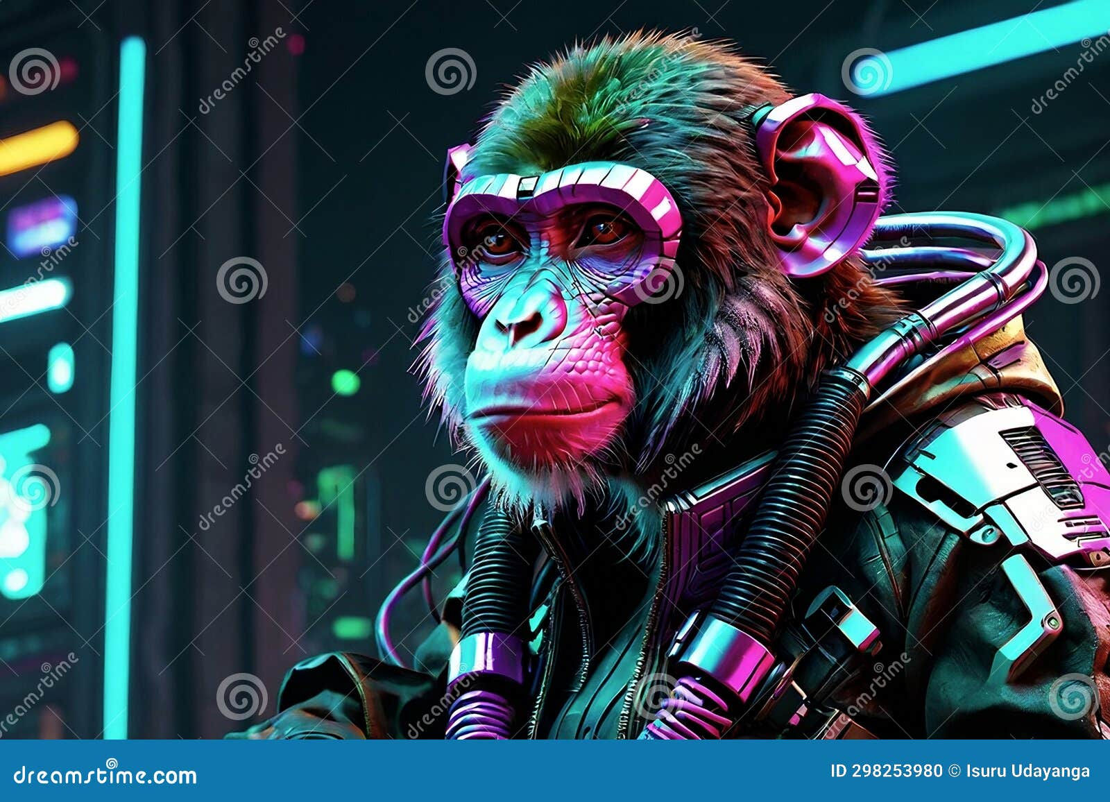 Wallpaper #_4tncpcBcm9NJah-ZnNf51 Cyberpunk Monkey with Futuristic Armor and Cyber Enhancements Stock