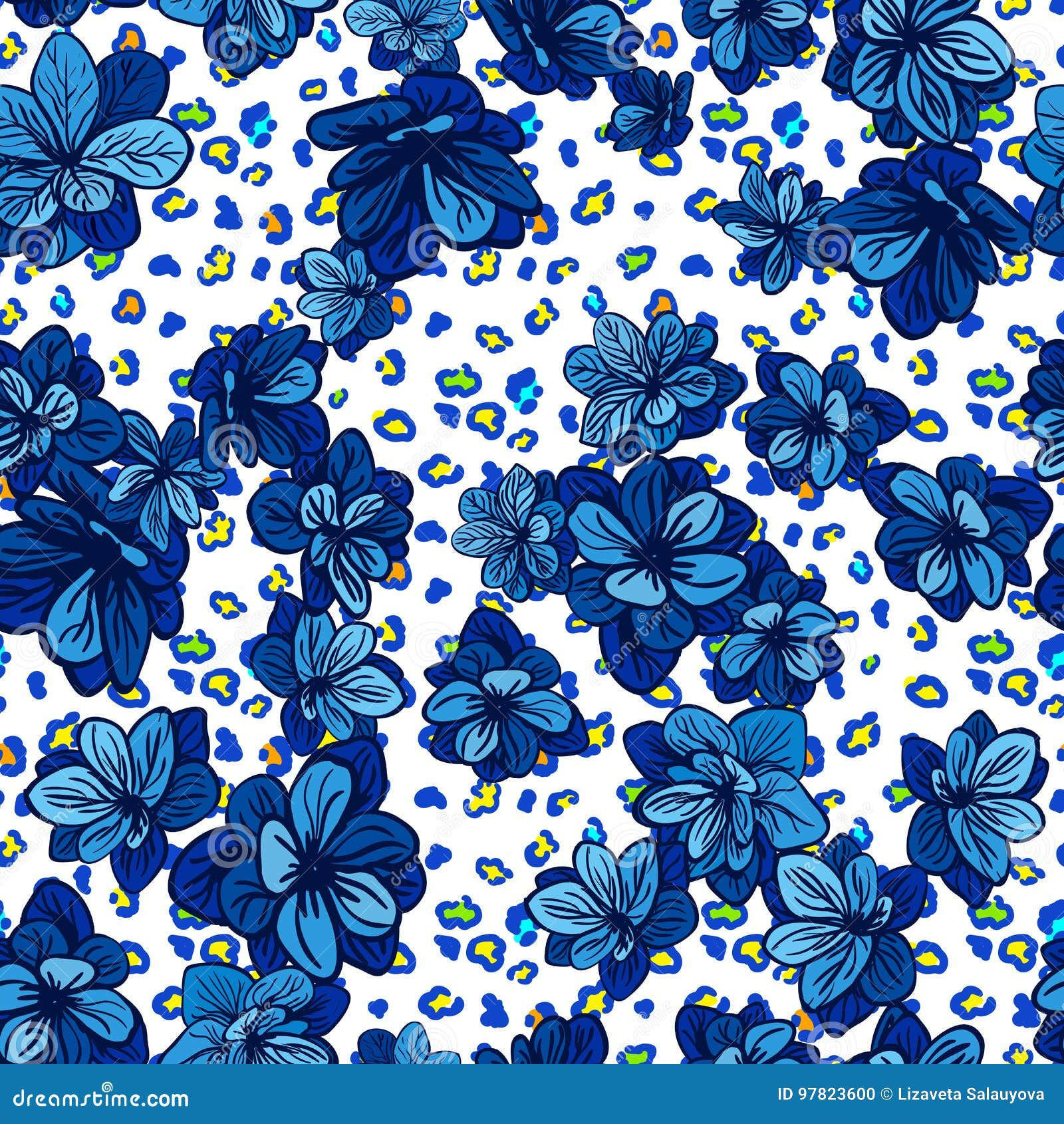 Wallpaper #WViyNJMBzN9vxX34jT0O195 Colorful Seamless Pattern with Leopard Print and Blue Flowers Stock