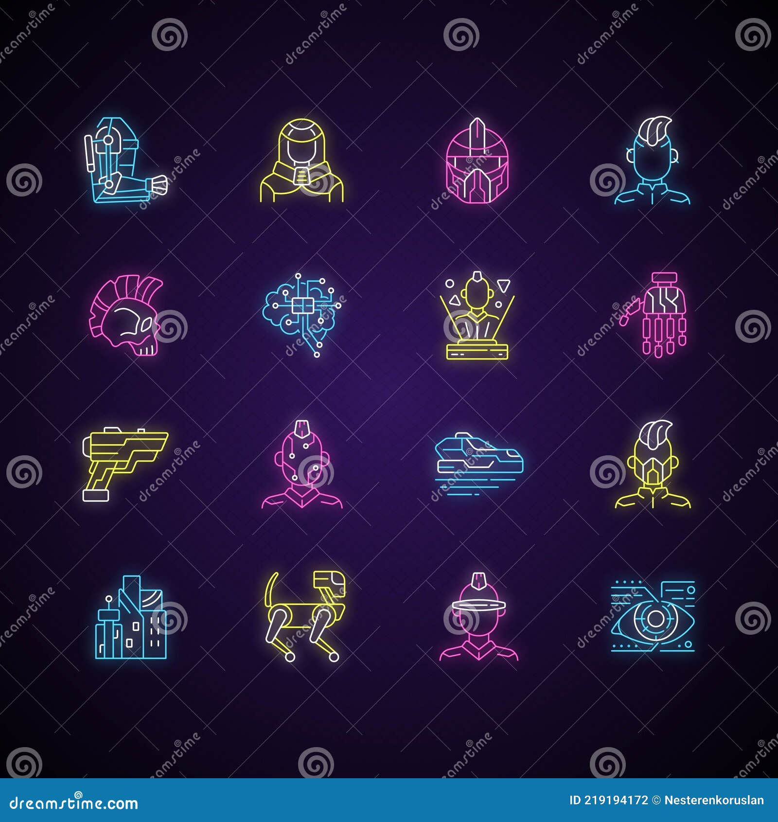 Wallpaper #rXcPJpMB-pgBXx60rqAE8 Cyberpunk Neon Icons Set Futuristic City Exoskeleton and High Tech