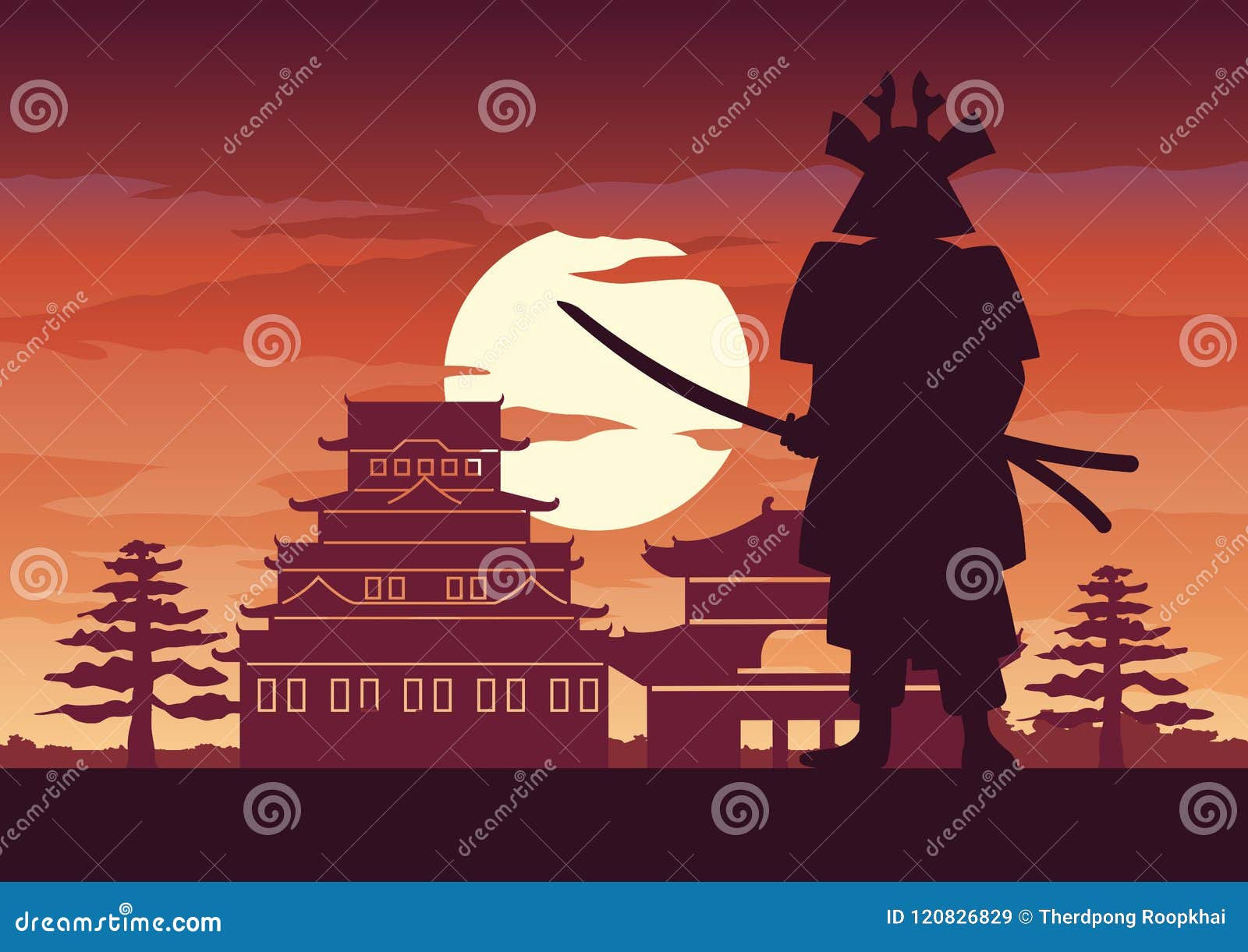 Wallpaper #jBbBMpMBygIvLWsIqJNX216 Knight of Japan Called Samurai Pose in Front of Castle Stock Vector