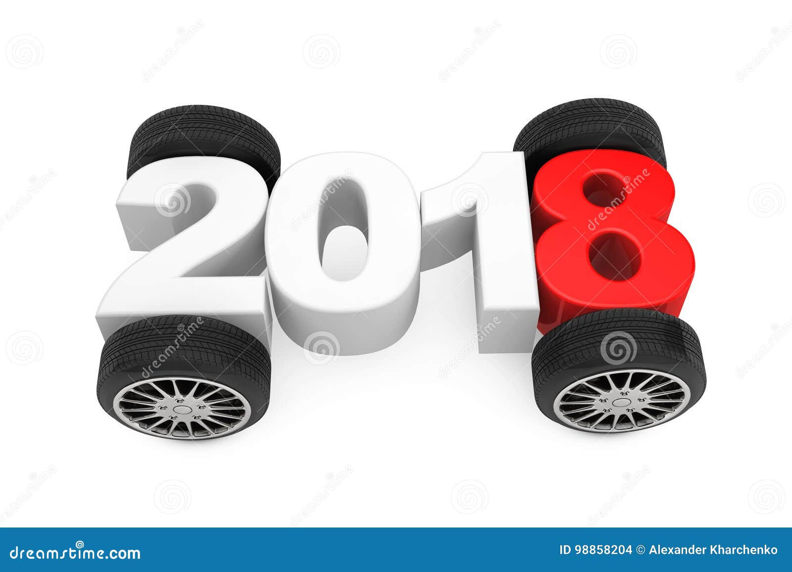 Wallpaper #hgPAYpMBpyOg8YnEFtMQ83 2018 Year Concept with Car Wheels 3D Rendering Stock Illustration