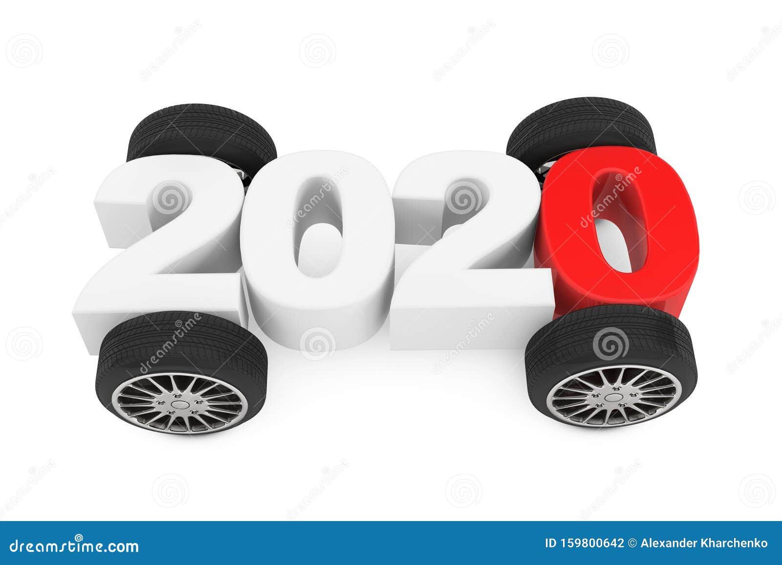 Wallpaper #hgPAYpMBpyOg8YnEFtMQ57 2020 Year Concept with Car Wheels 3D Rendering Stock Illustration