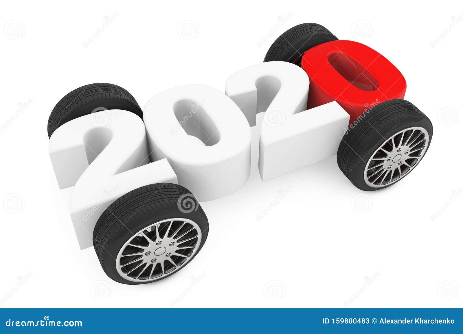 Wallpaper #hgPAYpMBpyOg8YnEFtMQ109 2020 Year Concept with Car Wheels 3D Rendering Stock Illustration