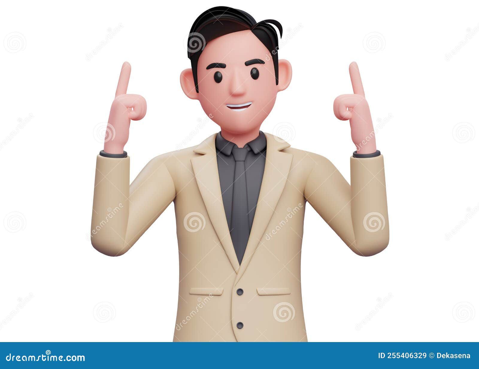Wallpaper #_GfQEZMBSpphPi3-c_iD325 Businessman in Brown Suit and Black Tie Pointing Two Fingers Up Stock