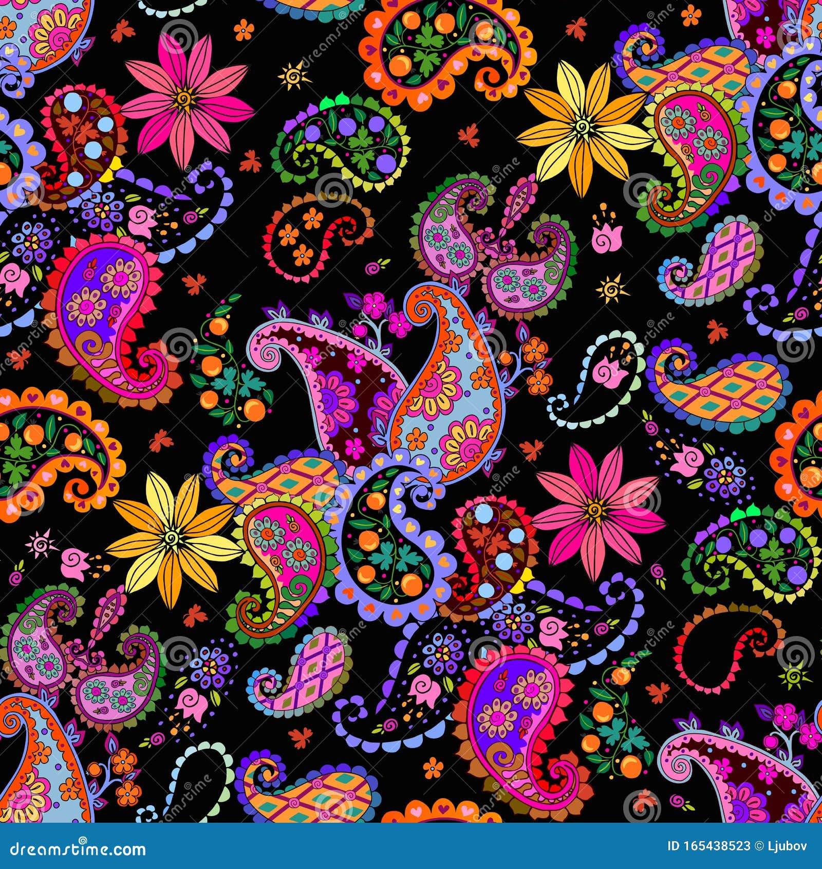 Wallpaper #sx3sLJMBlOZrFDOktMwy11 Bright Colorful Seamless Pattern with Paisley and Flowers Decorative