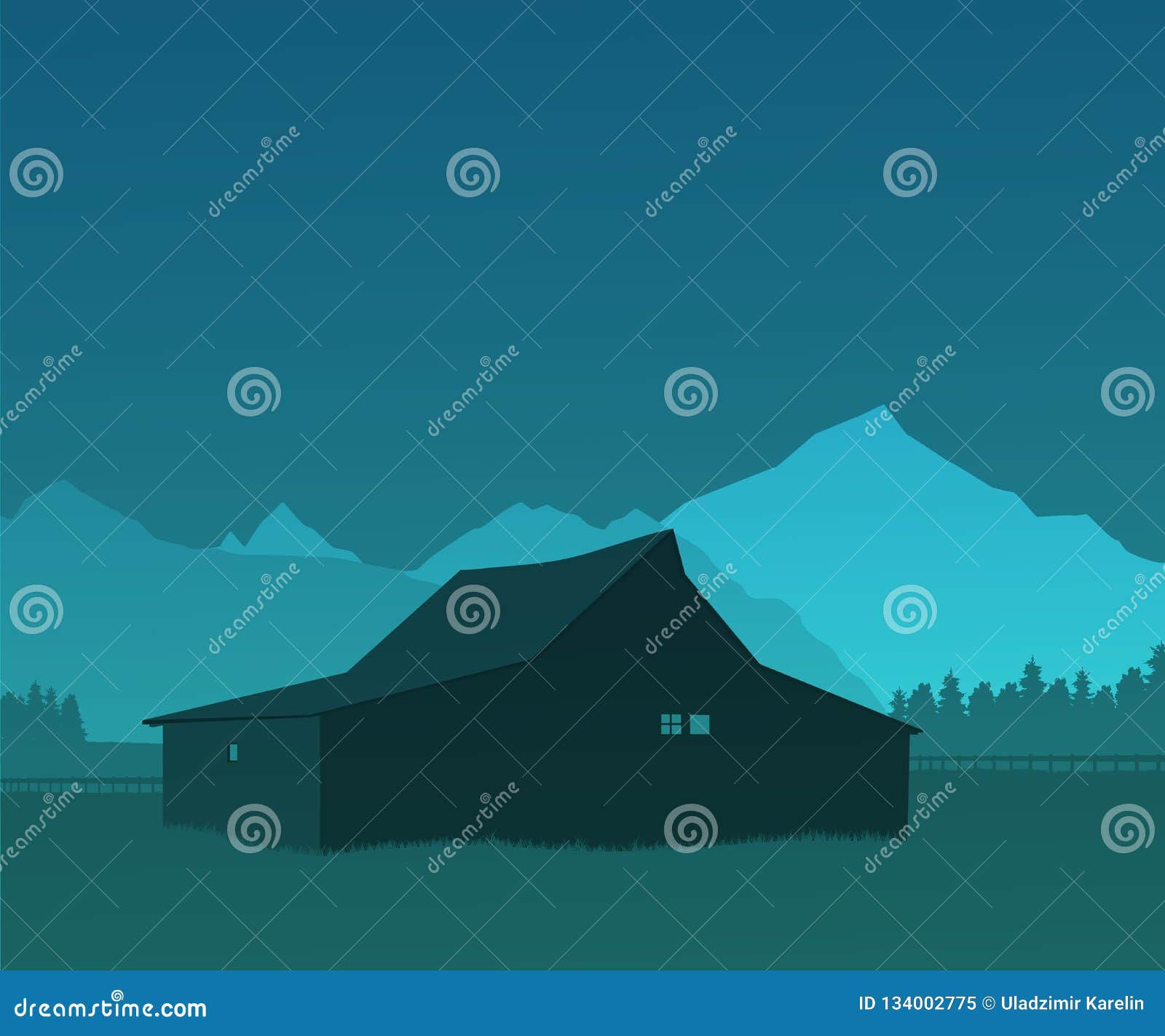 Wallpaper #x--qS5MBMN-XEVvVnztn251 Blue Landscape Landscape with Silhouettes of the House Trees and