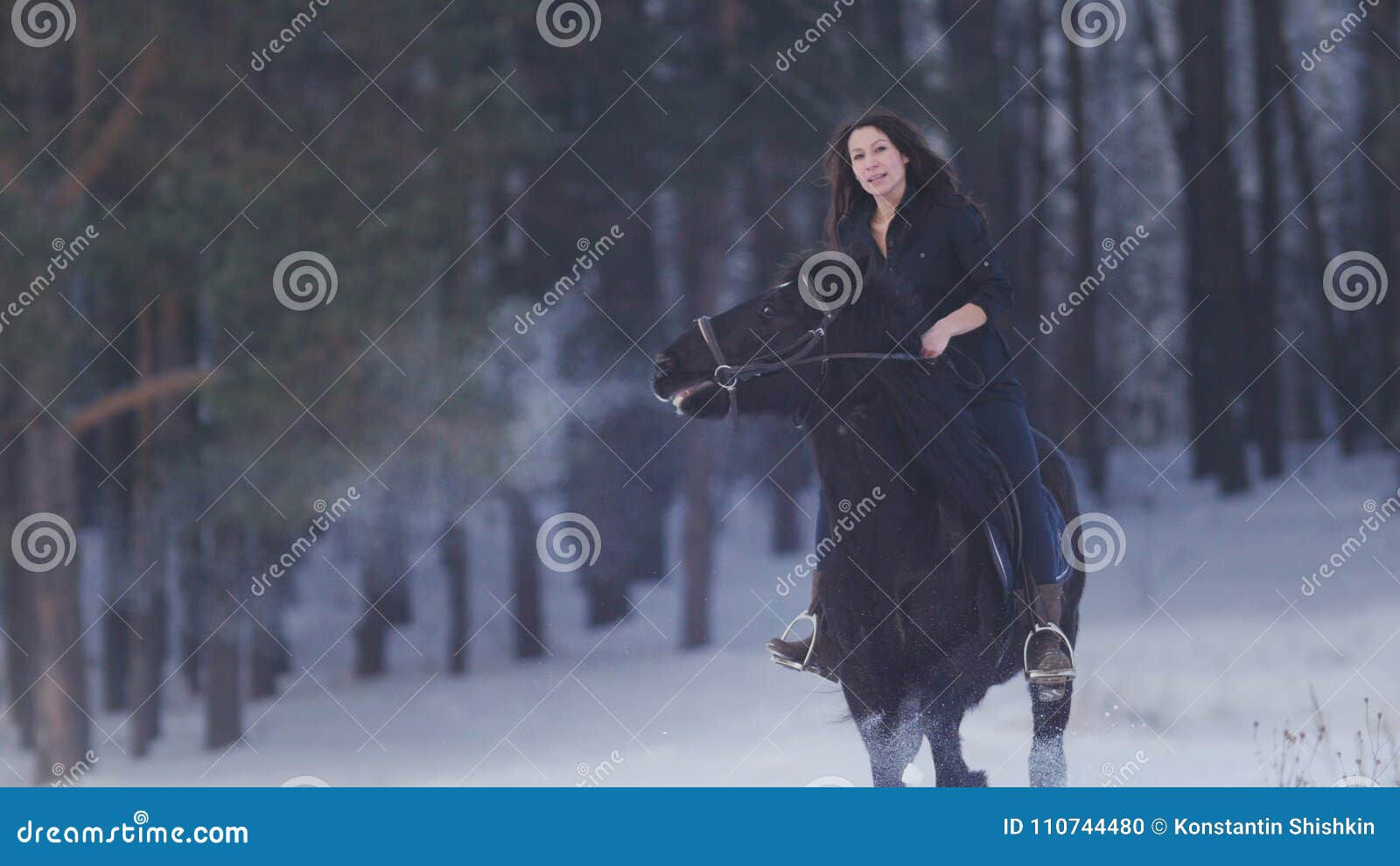 Wallpaper #Rmc1DJMBSpphPi3-Bt0d65 Beautiful Longhaired Woman Riding a Black Horse Through the Snow in the