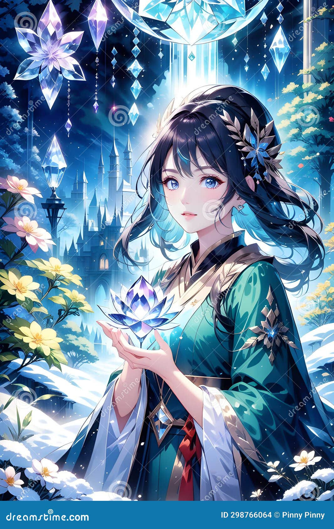 Wallpaper #HWcW-5IBSpphPi3-q5NM43 A Beautiful Anime Girl in a Fantasy Land with Magical Elements and