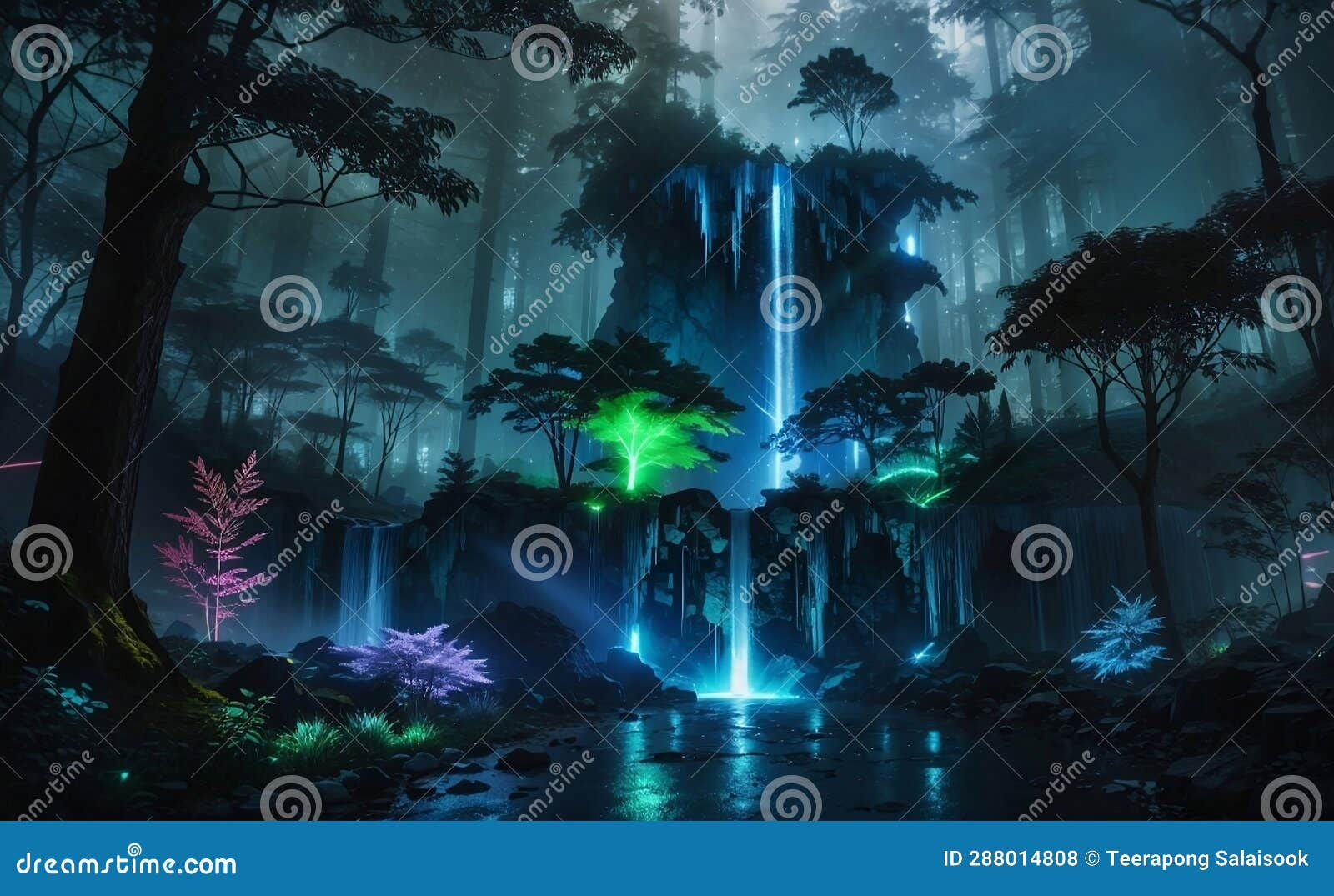 Wallpaper #dkWNj44B7YBJg1BVkp3G39 A Beautiful Fantasy Futuristic Cyberpunk Forest Stock Illustration