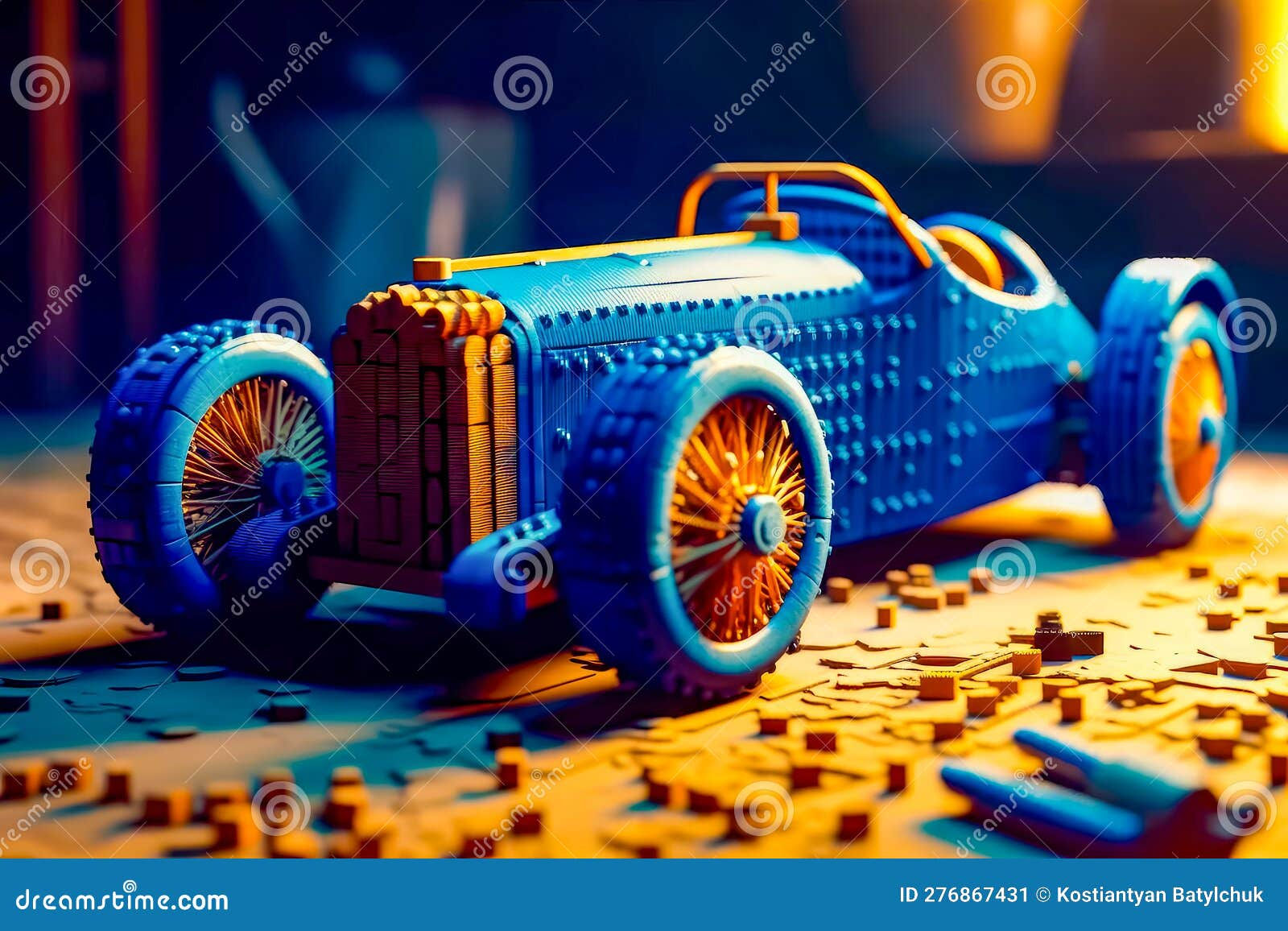 Wallpaper #0GfJ9pIBSpphPi3-OYTp113 Blue Toy Car Sitting on Top of Table Next to Keyboard Generative AI