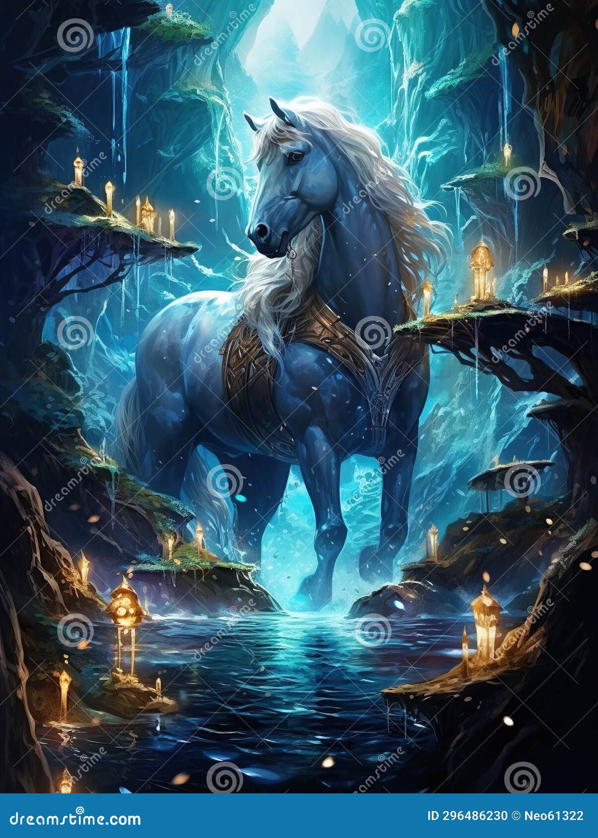 Wallpaper #8h2ULJMBlOZrFDOkIMqE51 Beautiful White Horse Long Flowing Mane Fantasy Swamp in Water