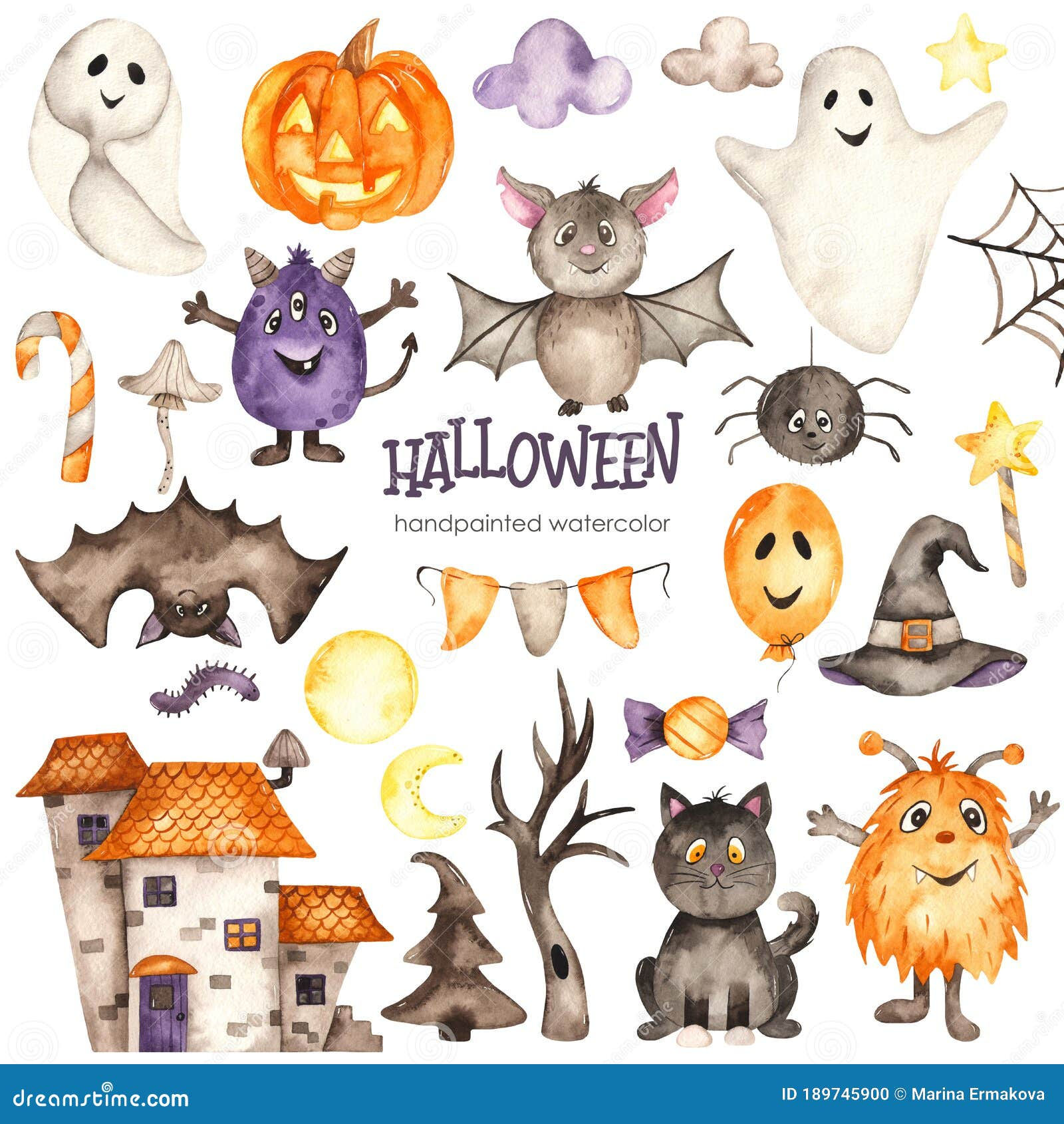 Wallpaper #SfS5OZMBKFX8bn3rL3dx323 Halloween Watercolor Set with Black Cat Ghosts Pumpkin Hat Monsters