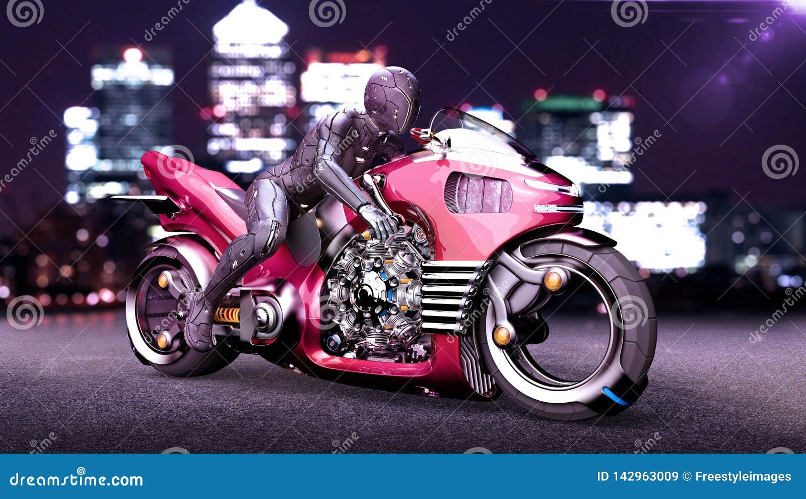 Wallpaper #WkD9LpMBJhL2WPbal7s-229 Biker Girl with Helmet Riding a Sci Fi Bike Woman on Red Futuristic