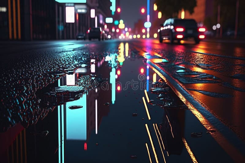 Wallpaper #Urgp3JIBJvJKYCmEWvoy270 3D Rendering of a Neon Mega City Where Light Reflections from Puddles
