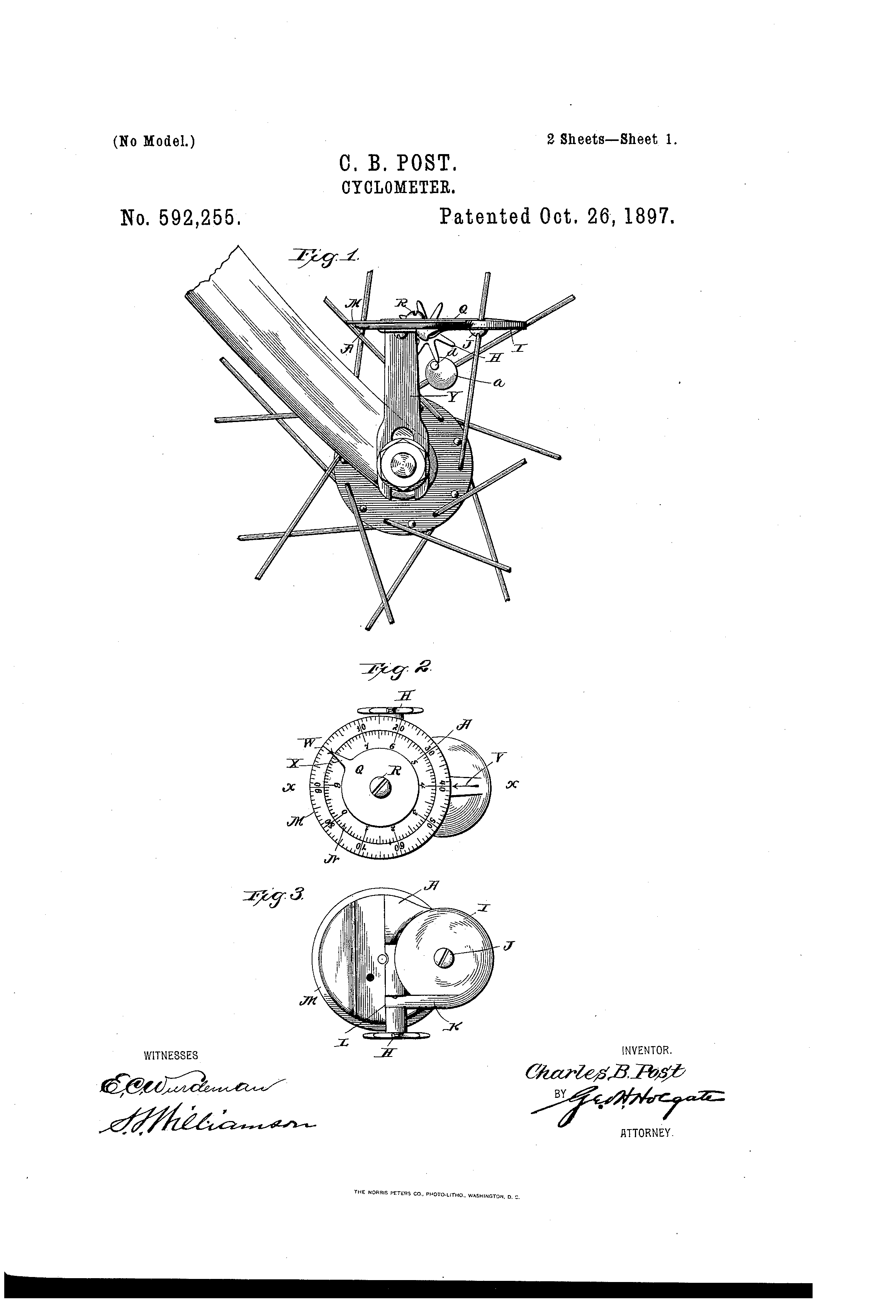 Wallpaper #BB1MLZMBlOZrFDOkY9AK243 Patent Cyclometer by Charles B Post Issued Oct 26 1897