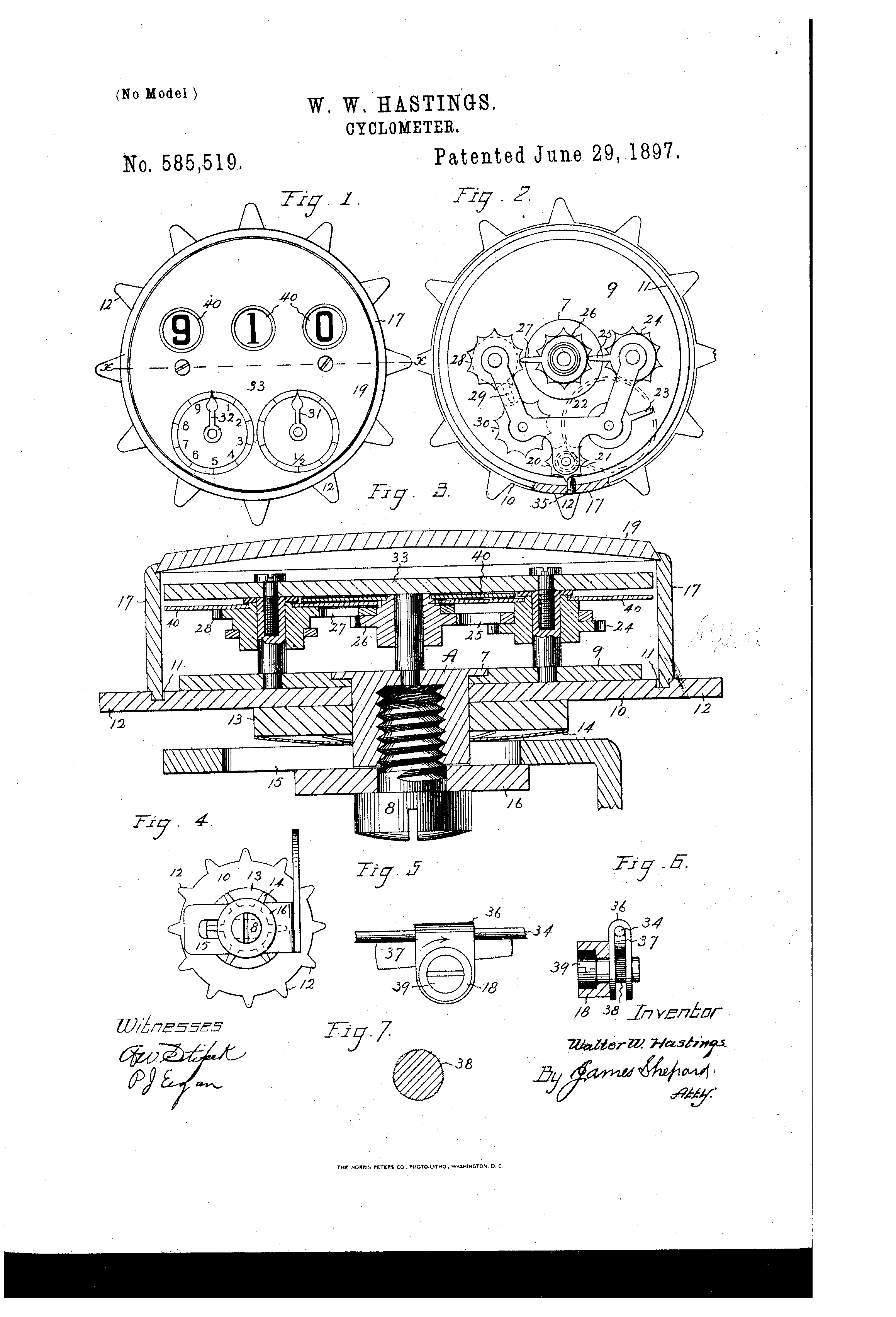 Wallpaper #BB1MLZMBlOZrFDOkY9AK190 Patent Cyclometer by Walter W Hastings Issued Jun 29 1897
