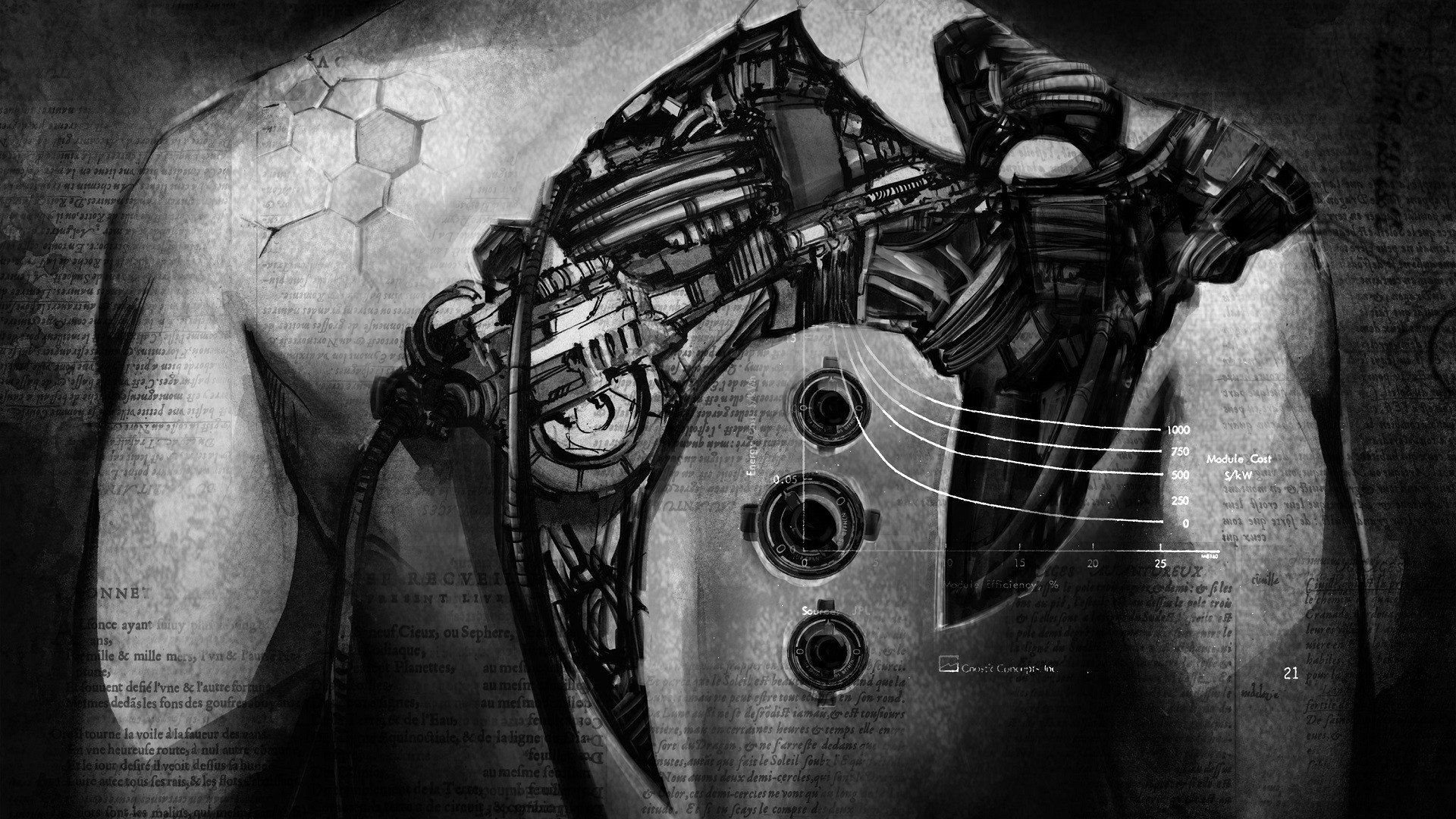 Wallpaper #0hnJBI8BtGB6xQ78wk_r15 Klayton Circle of Dust Monochrome Robot Wires Cyberpunk HD